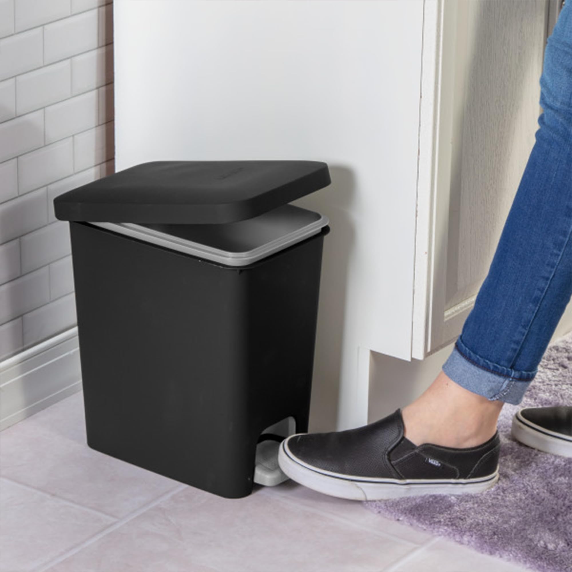 sterilite-2-7-gallon-rectangular-stepon-wastebasket-with-lid-2-pack-small-plasti image 4