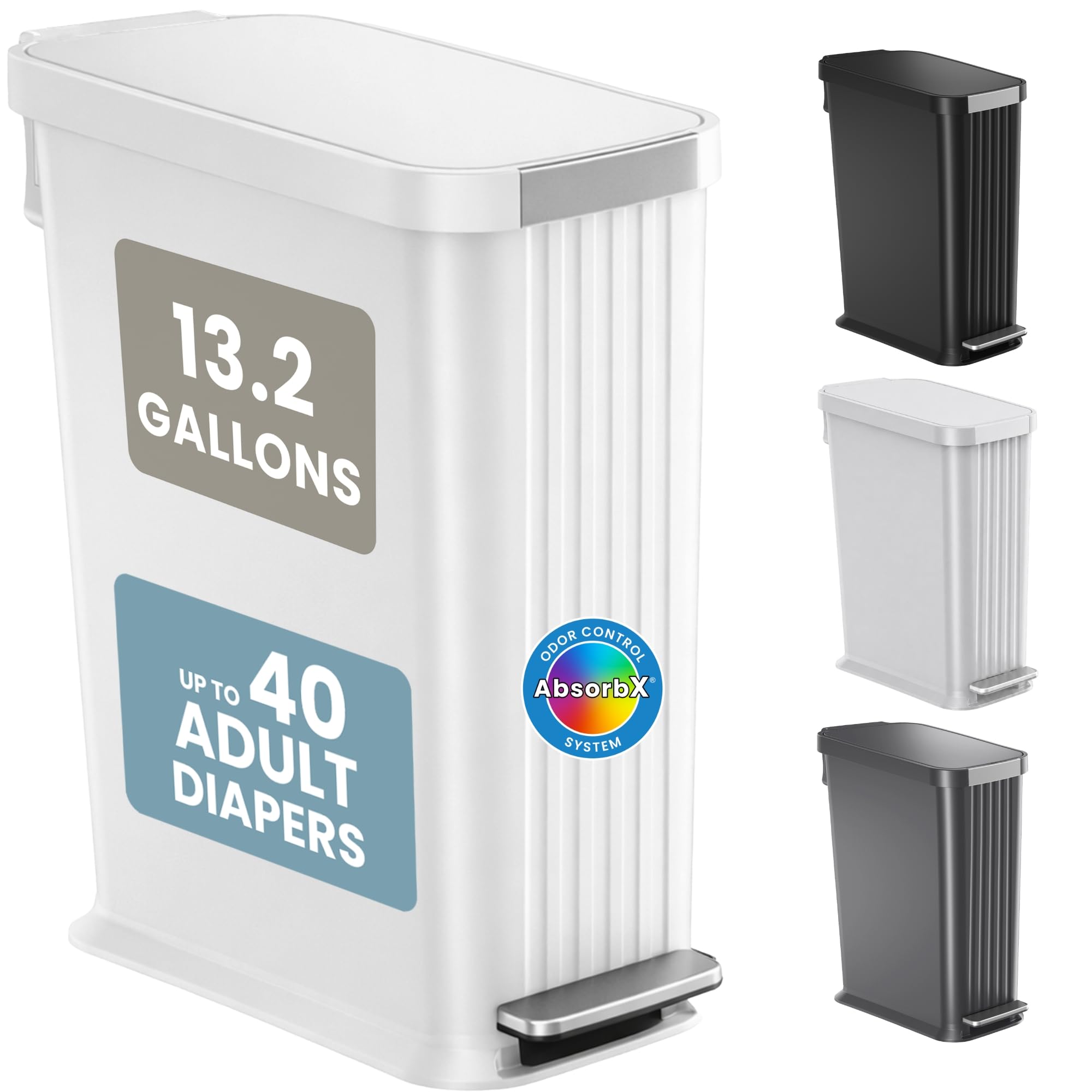 itouchless-patented-13-gallon-step-adult-diaper-pail-with-absorbx-odor-filter-ma image 1