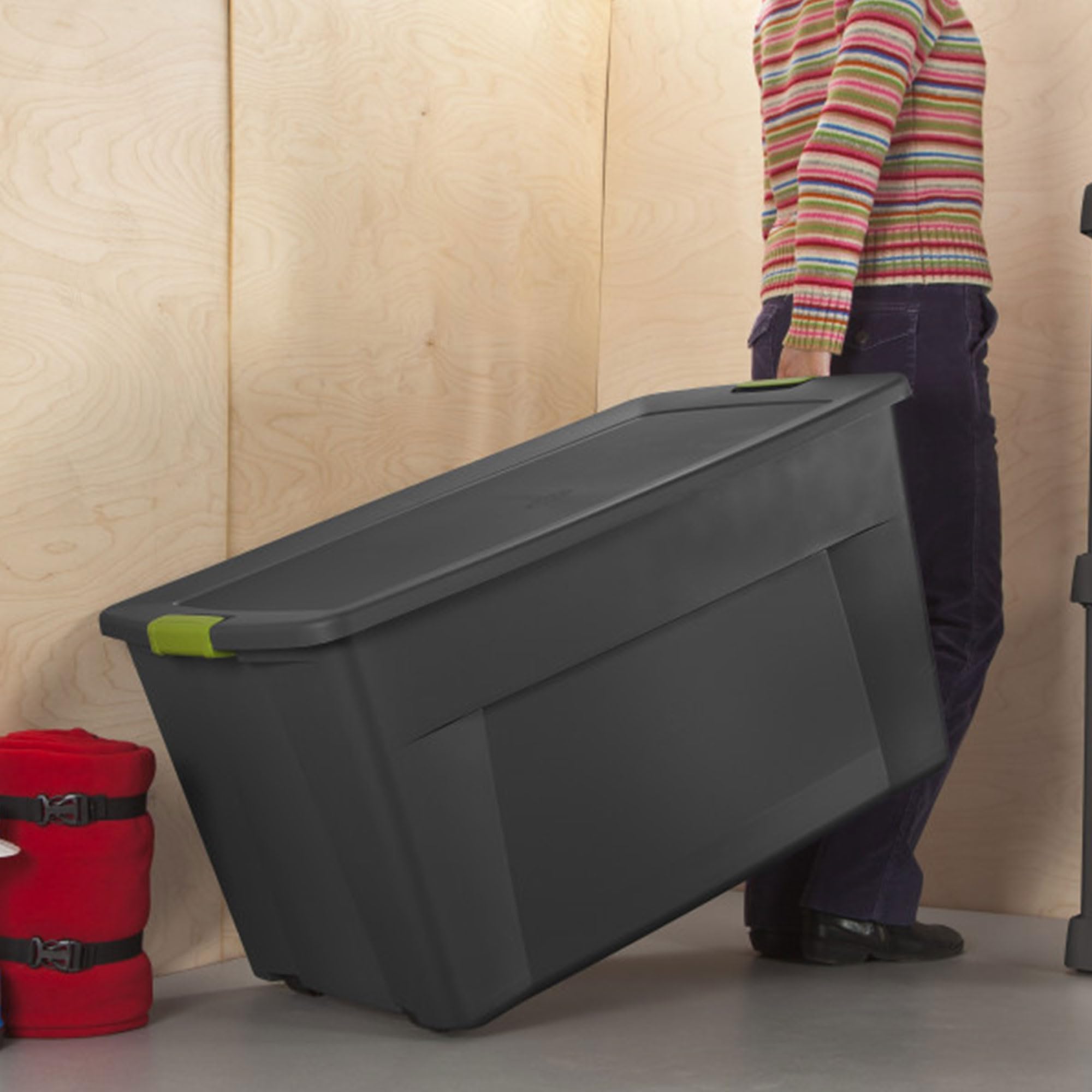 sterilite-45-gallon-heavy-duty-plastic-stackable-storage-tote-with-wheels-and-la image 3