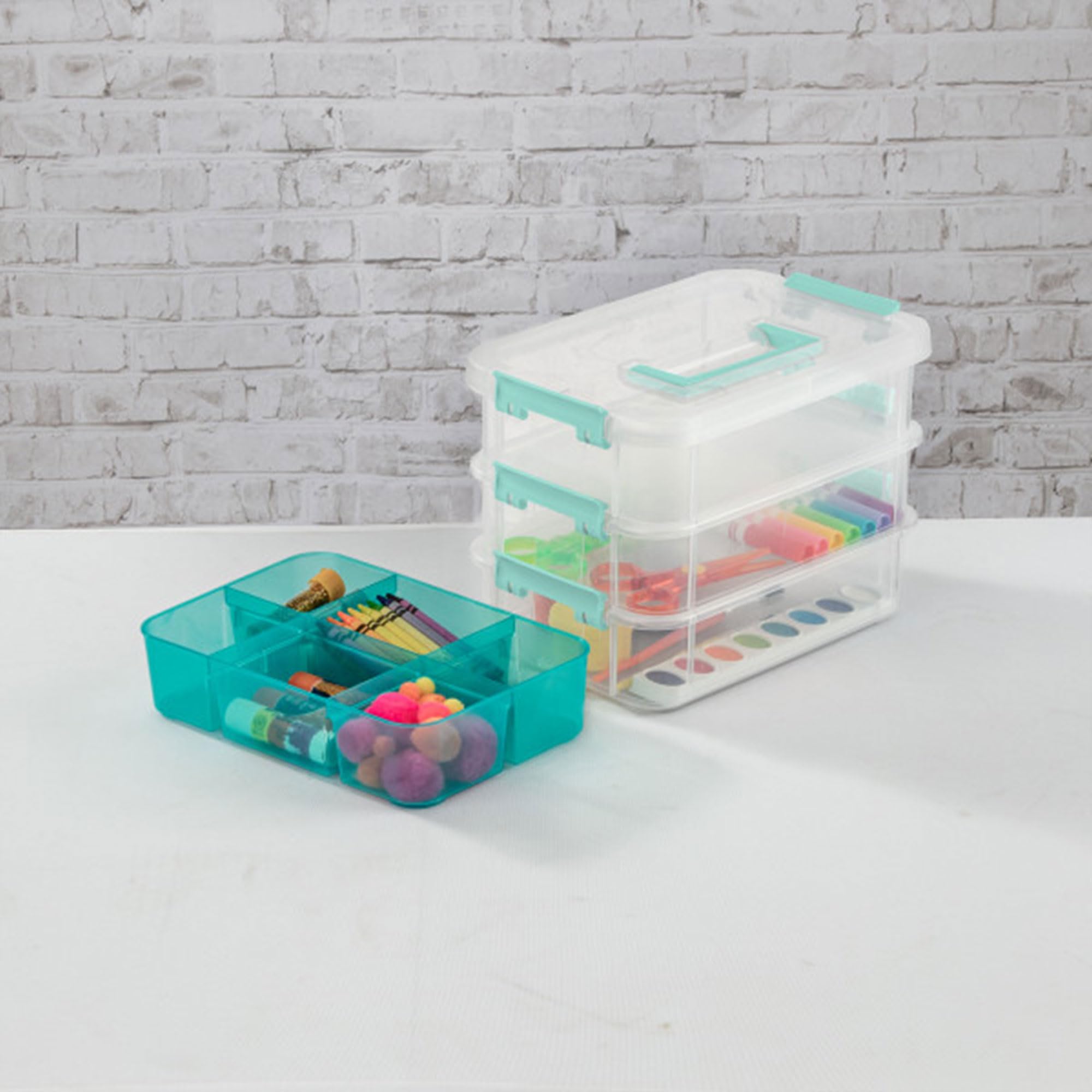 sterilite-12-pack-3-layer-stack-carry-storage-boxes-clear-blue-with-removable-di image 7