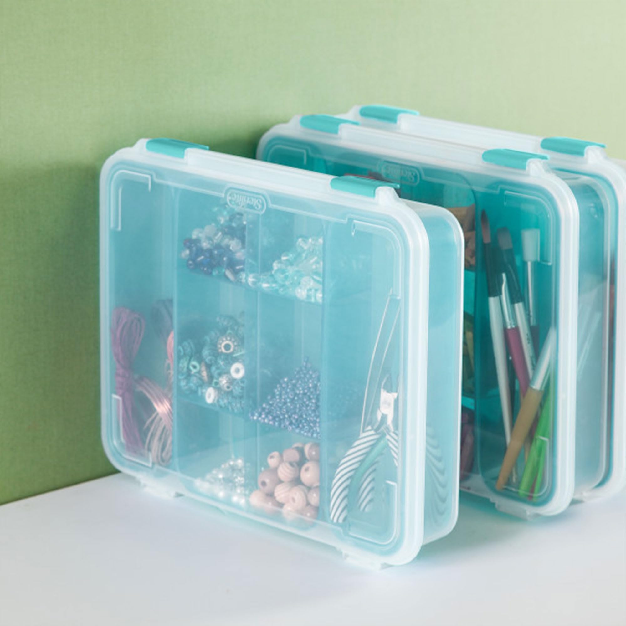 sterilite-divided-case-6-pack-stackable-plastic-storage-with-removable-blue-tray image 8
