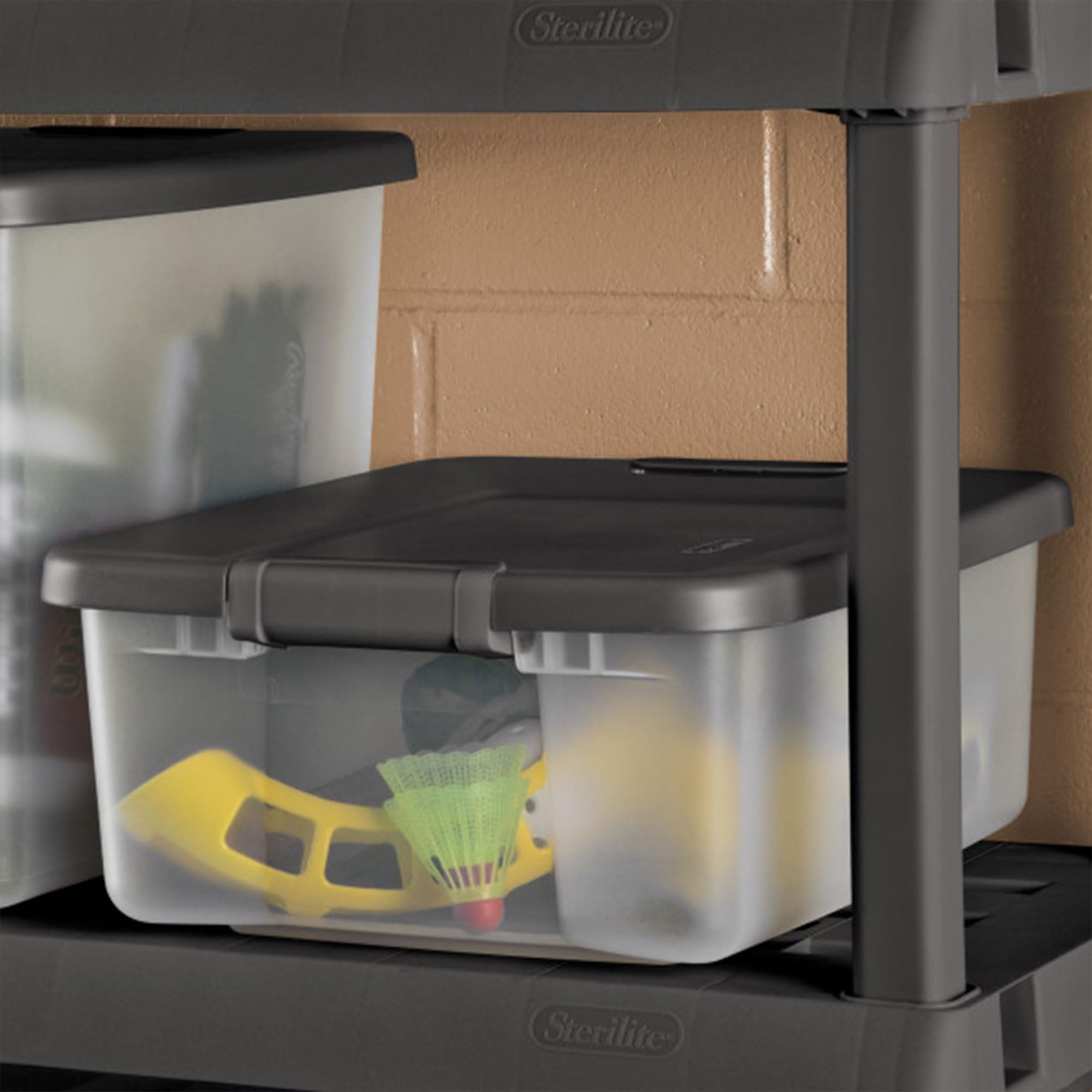 sterilite-shelftote-25-quart-clear-plastic-storage-bins-with-lids-12-pack-gray image 5