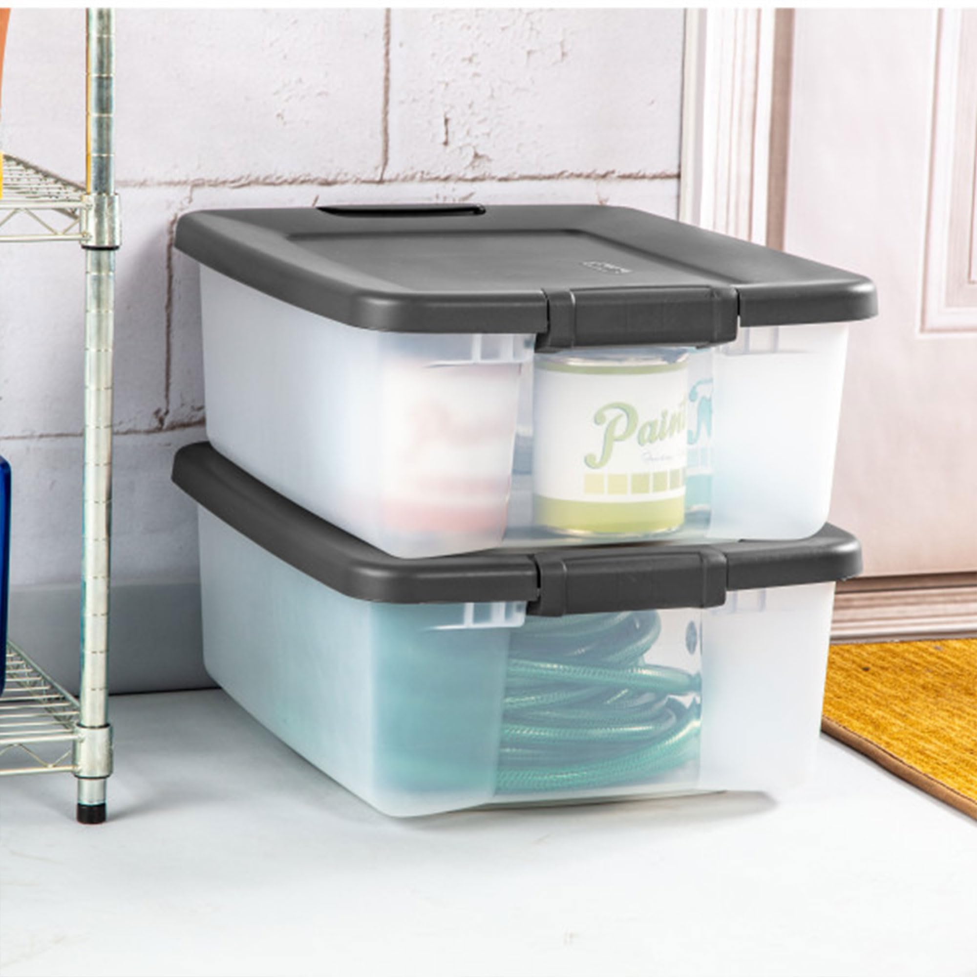 sterilite-shelftote-25-quart-clear-plastic-storage-bins-with-lids-12-pack-gray image 6