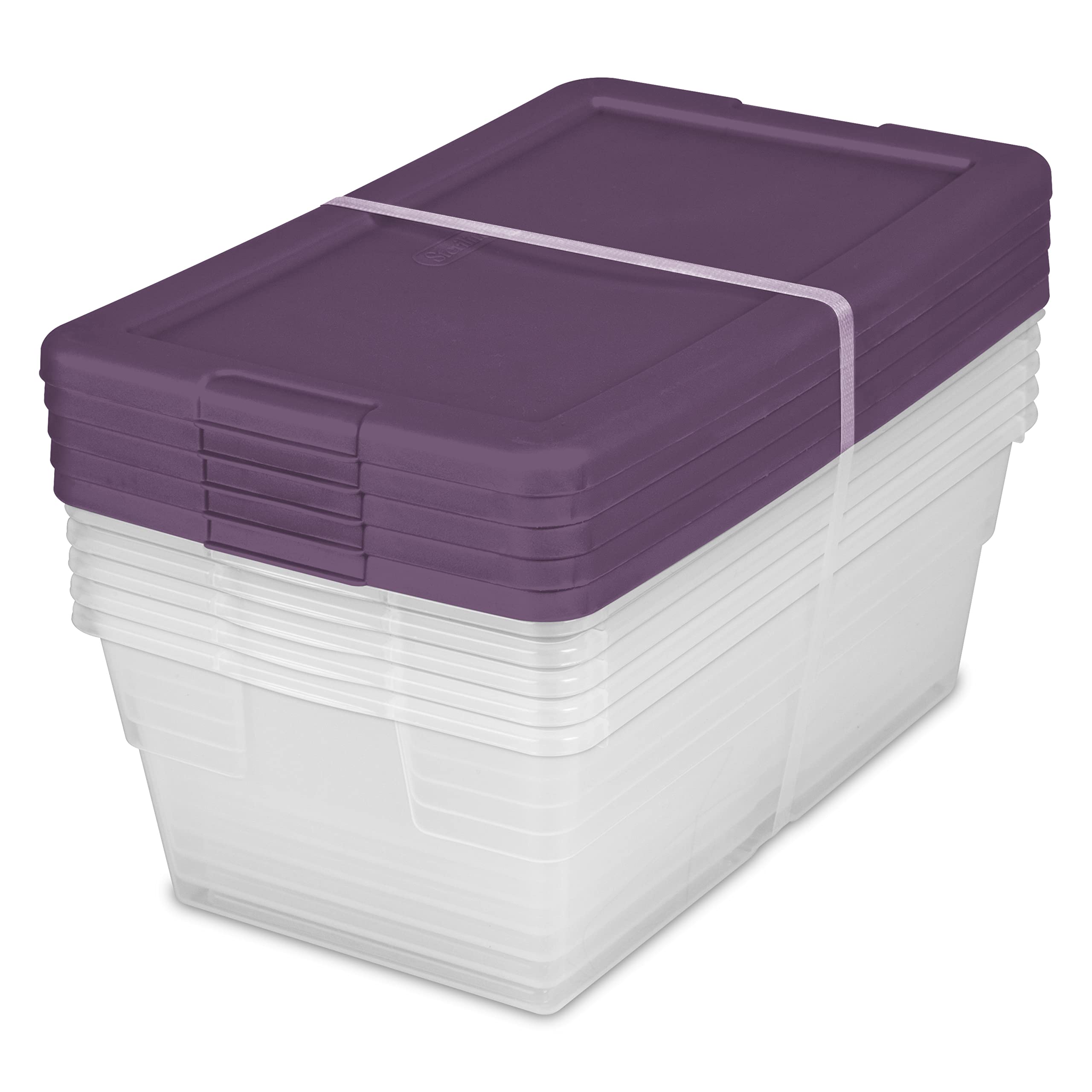 sterilite-stackable-6-quart-clear-home-storage-box-with-handles-and-purple-lid-9 image 4
