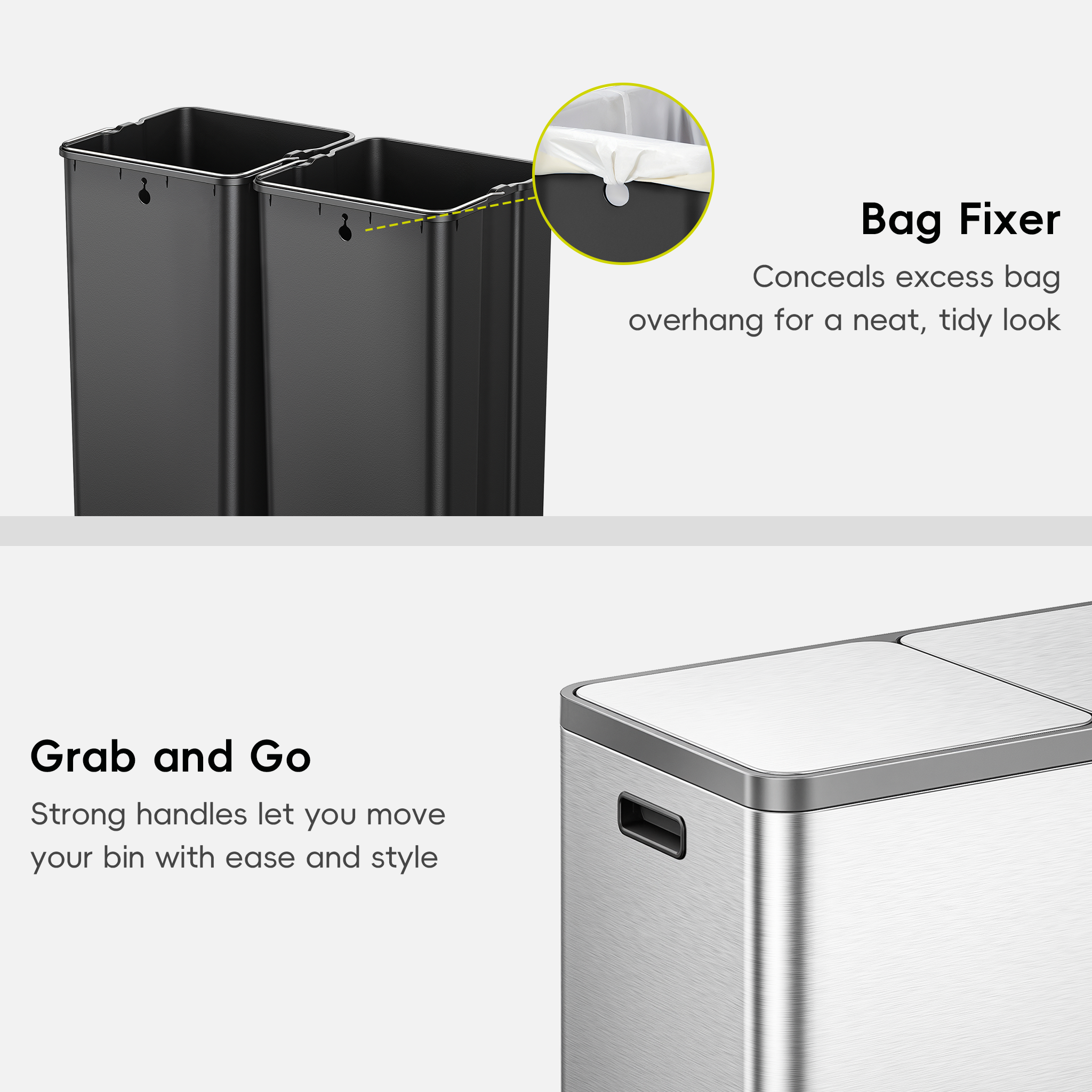 eko-ecocasa-plus-2x10-6-gal-dual-recycling-trash-can-for-kitchen-stainless-steel image 7