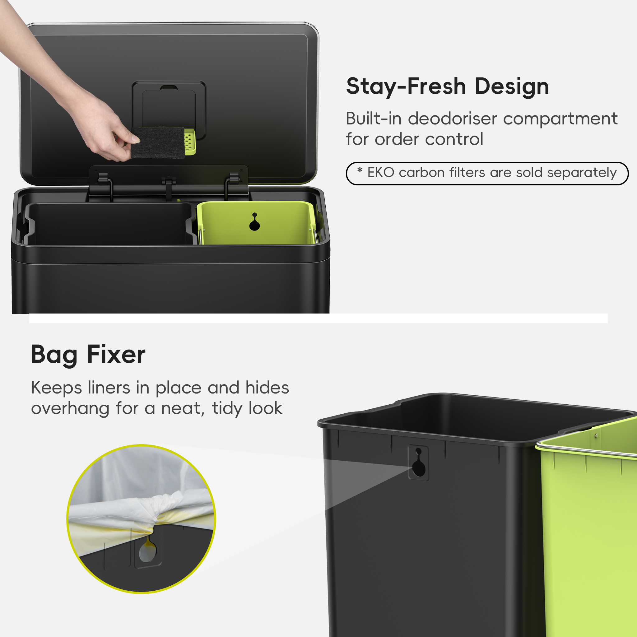 eko-ecocasa-ii-step-recycling-can-dual-compartment-36l-24l-matte-black image 7