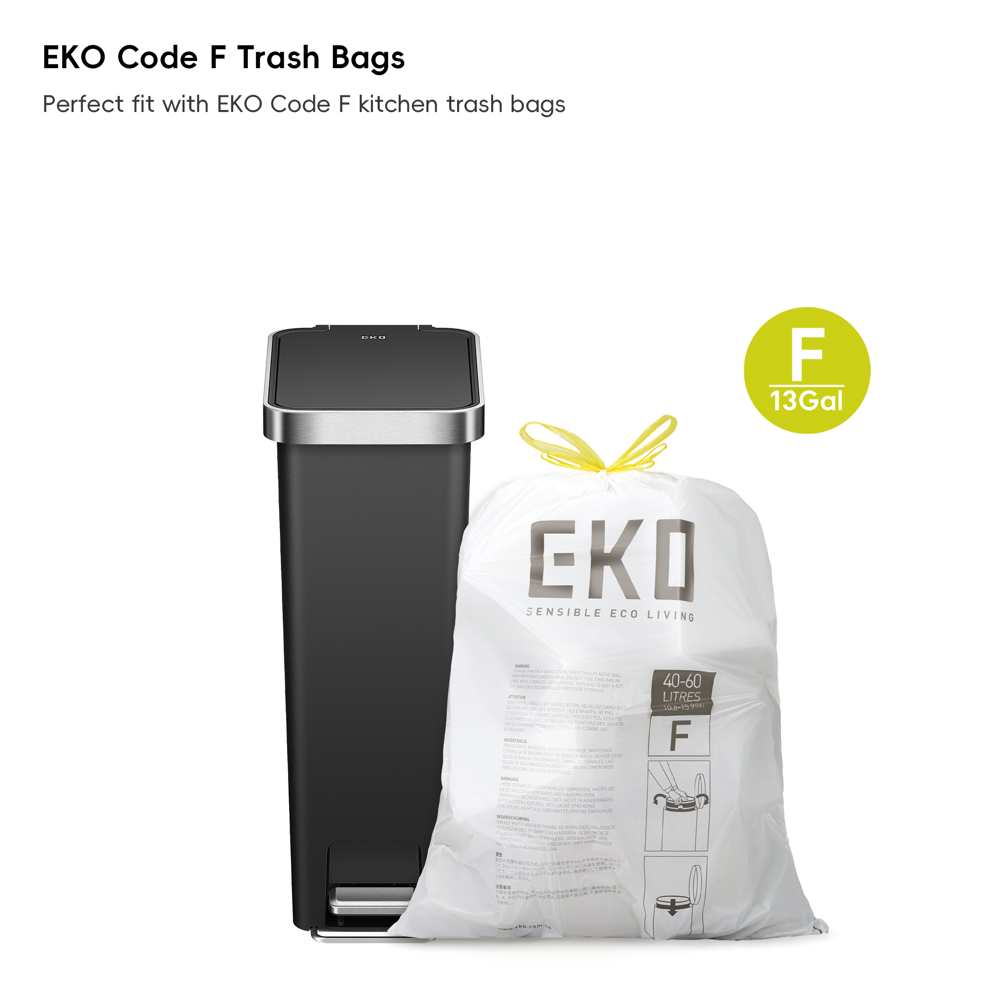 eko-hana-slim-40l-10-5-gallon-plastic-resin-step-kitchen-trash-can-black image 8