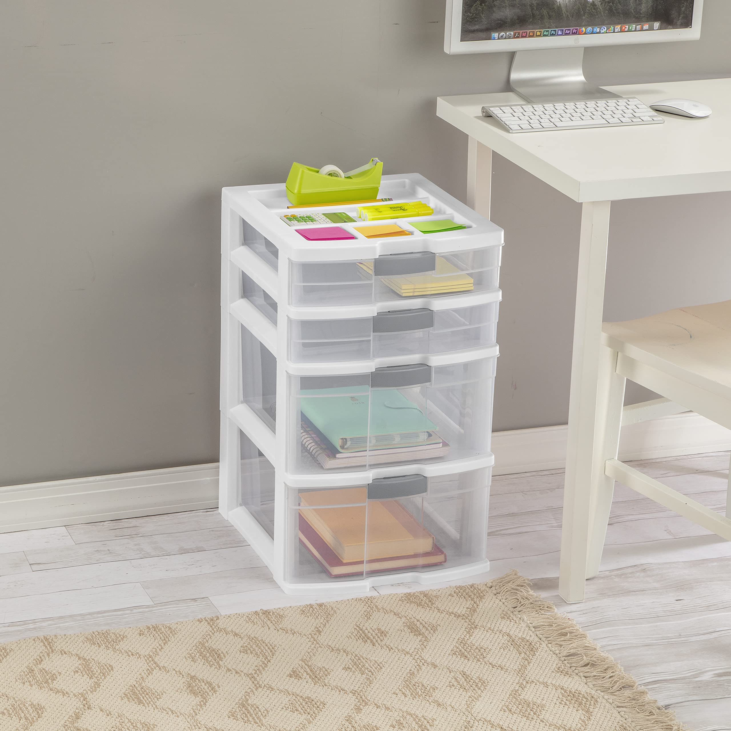 sterilite-4-drawer-locking-tower-plastic-storage-white-with-clear-drawers-2-pack image 1