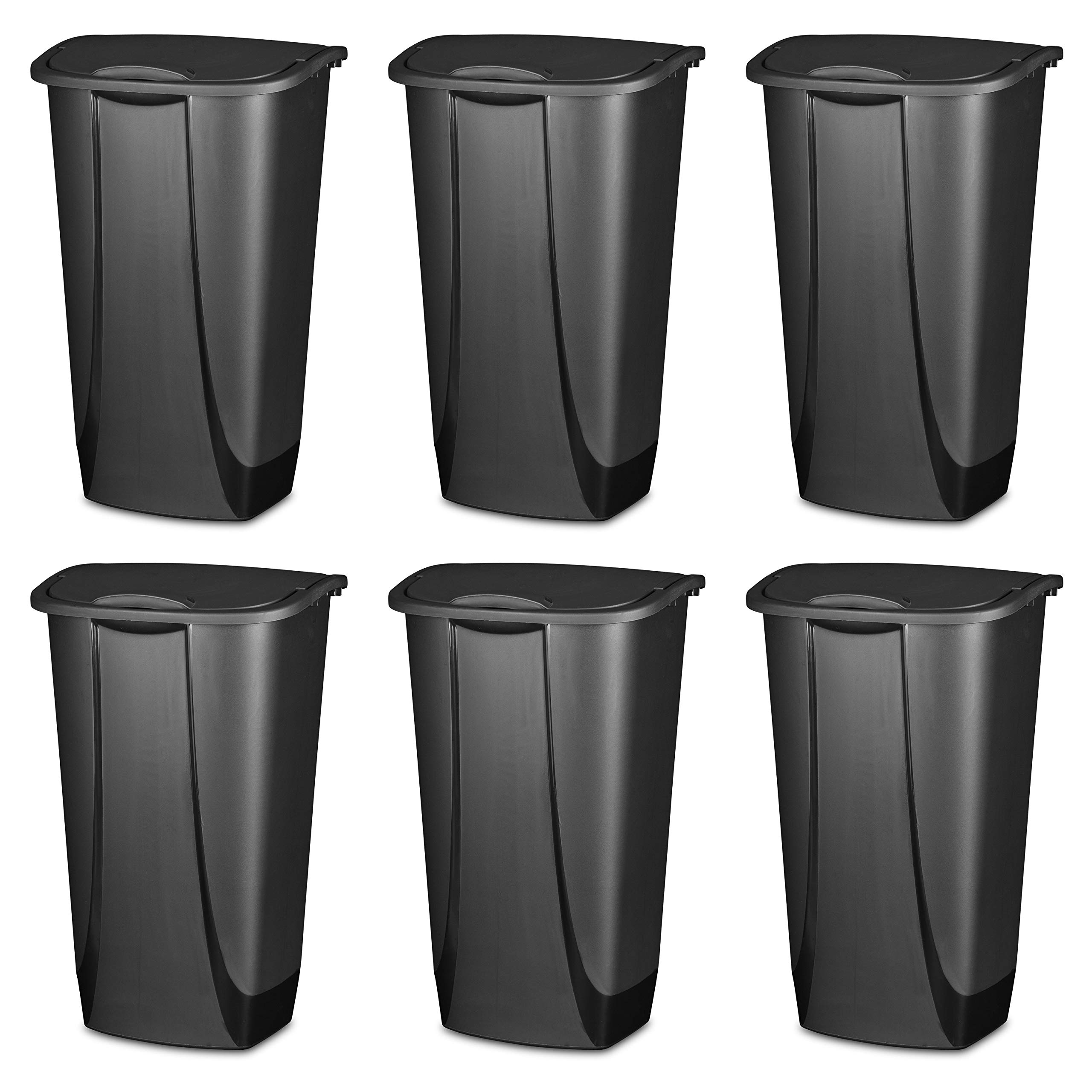 sterilite-11-gallon-swingtop-wastebasket-with-lid-black-6-pack-with-lids-6-lids- image 1