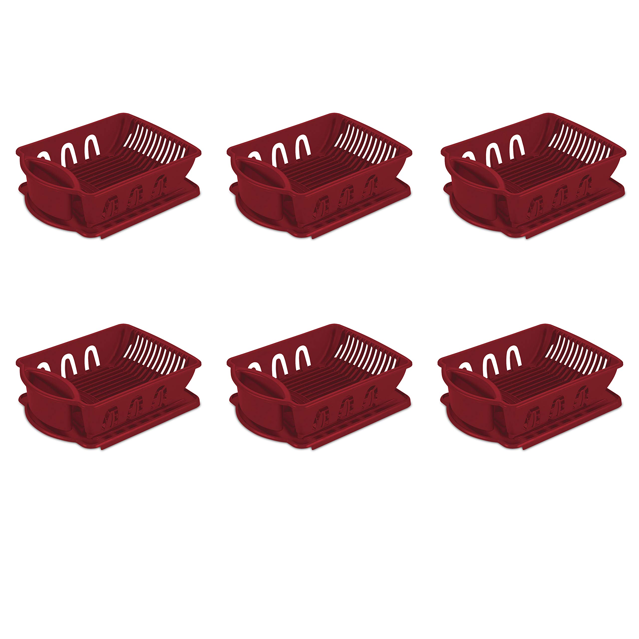 sterilite-2-piece-sink-set-with-drainboard-6-pack-red-dish-drainer-and-drying-bo image 1