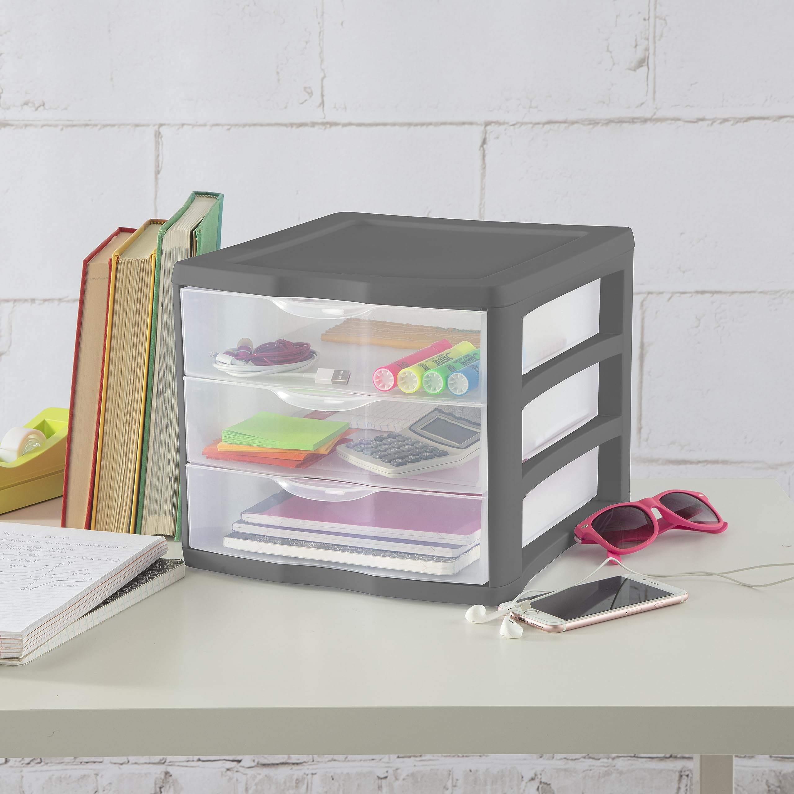 sterilite-3-drawer-unit-gray-flannel-countertop-storage-organizer-for-home-offic image 2