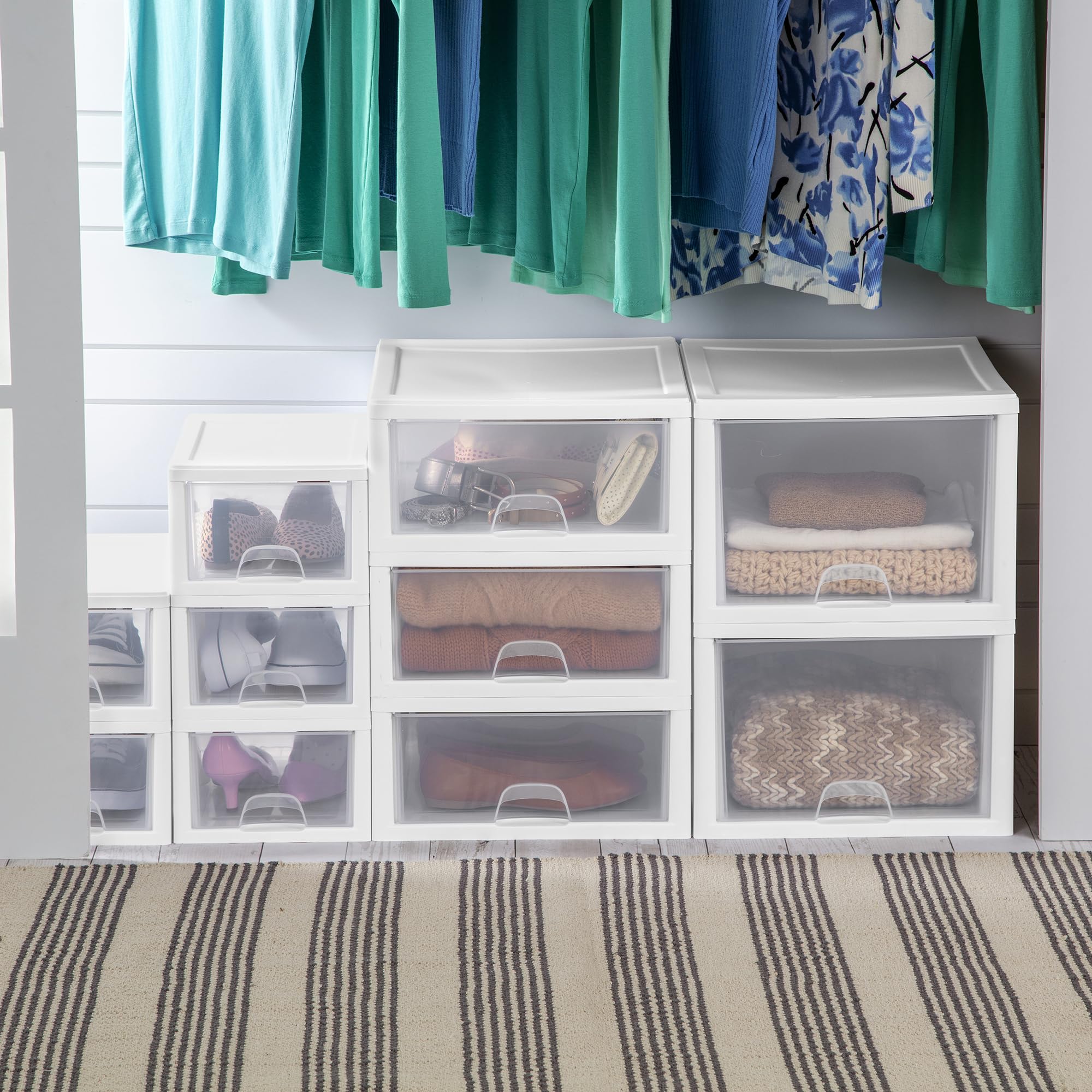 sterilite-6-pack-stacking-drawers-clear-storage-organizer-6-quart-each-white-fra image 8