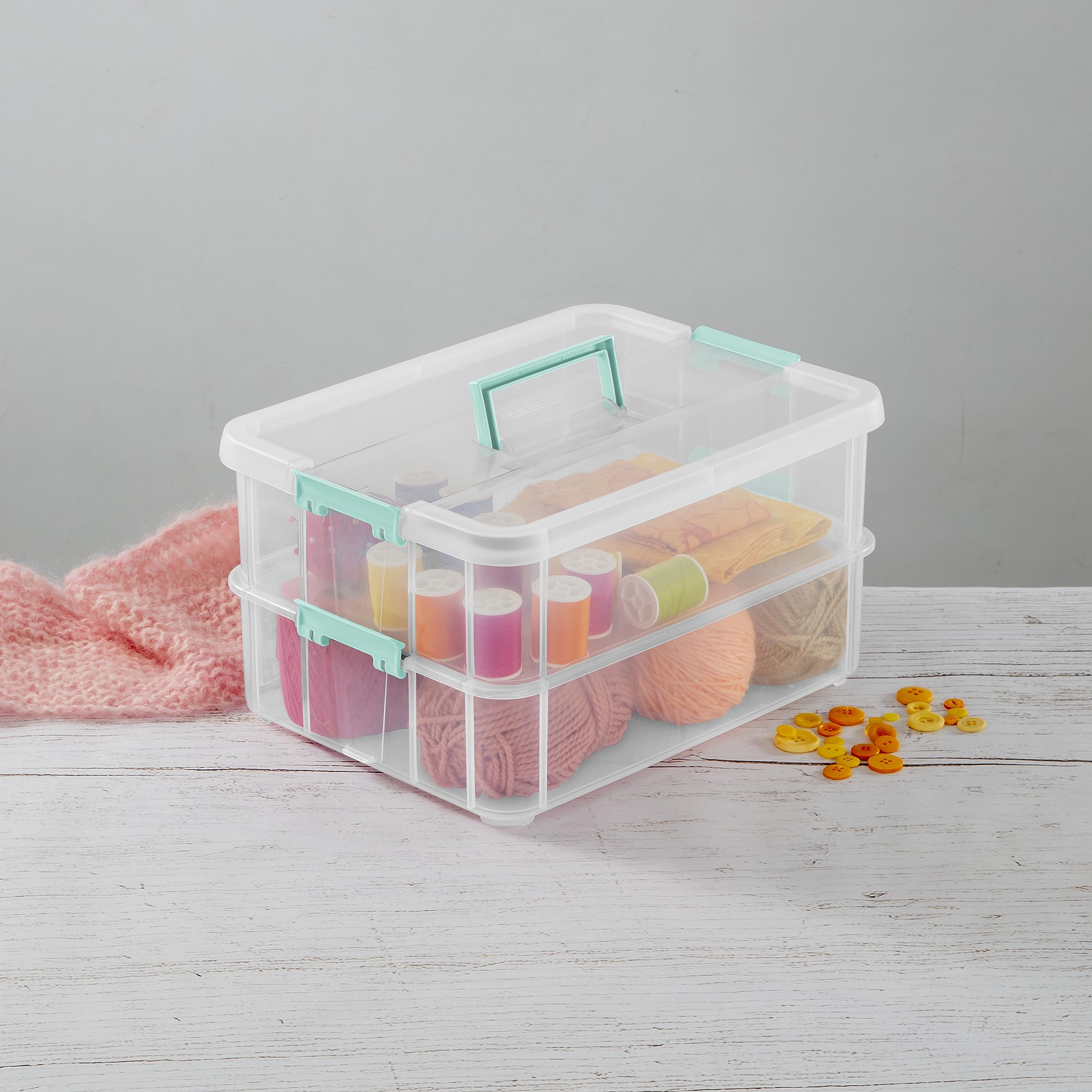 sterilite-stack-carry-2-layer-handle-box-4-pack-clear-stackable-storage-bins-wit image 4