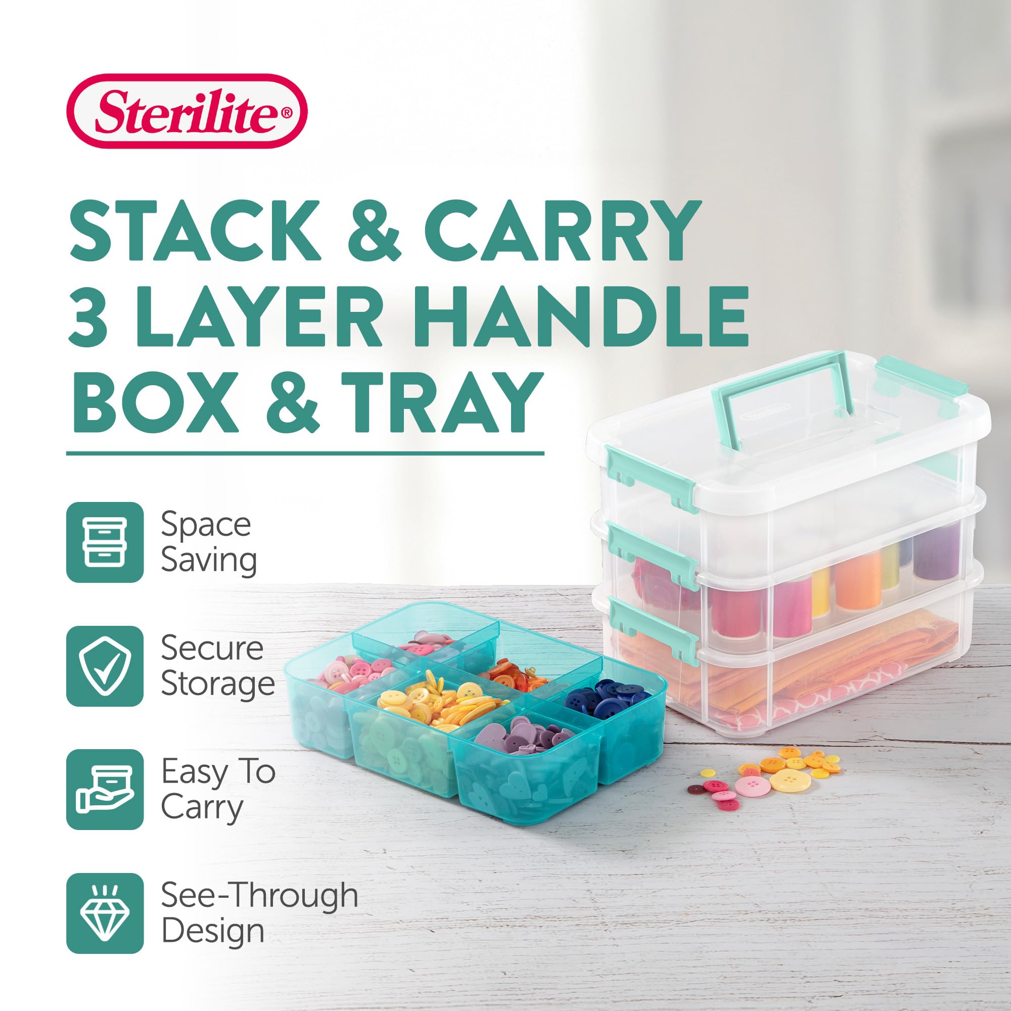 sterilite-12-pack-3-layer-stack-carry-storage-boxes-clear-blue-with-removable-di image 3