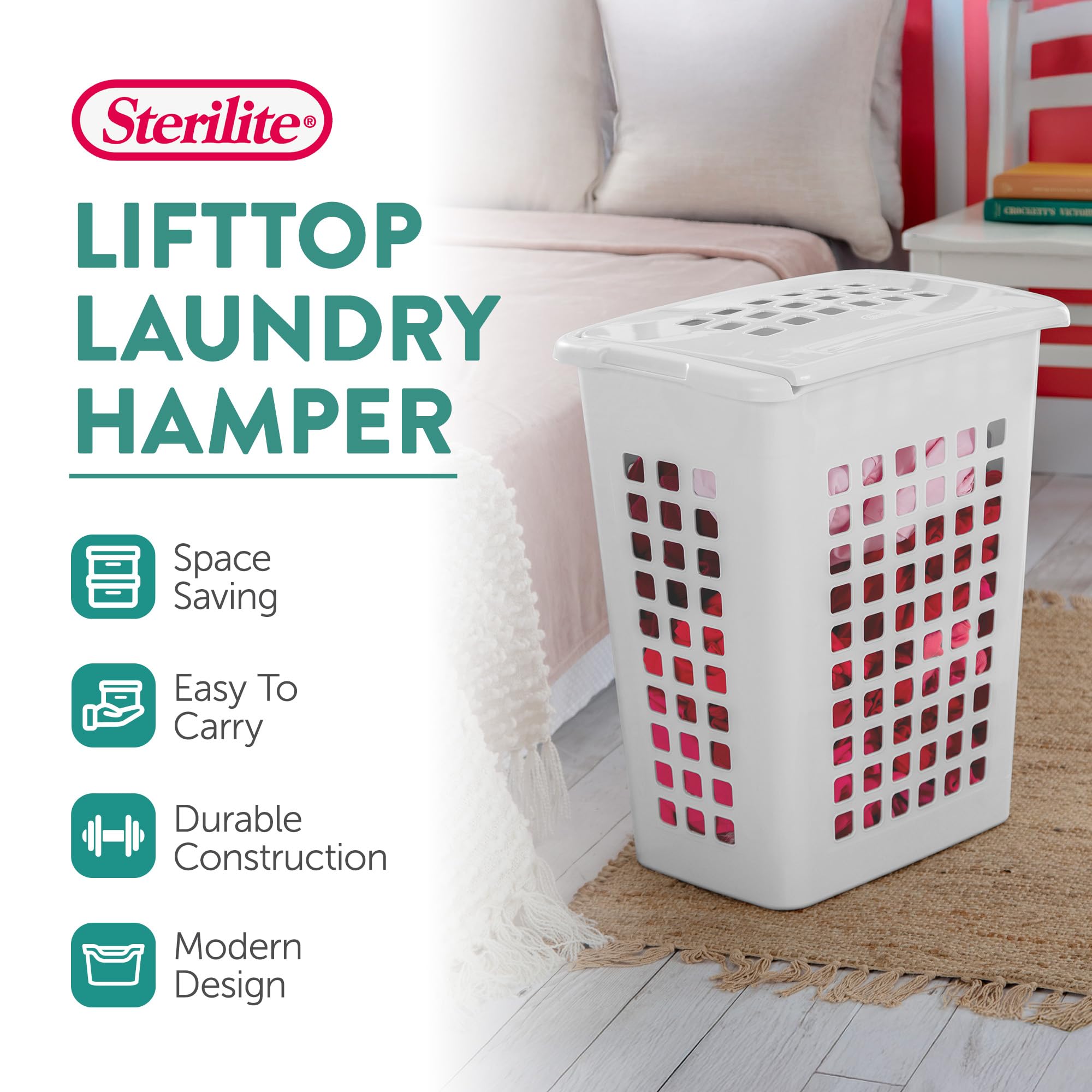 sterilite-4-pack-lifttop-laundry-hamper-tall-rectangular-plastic-basket-with-lid image 2