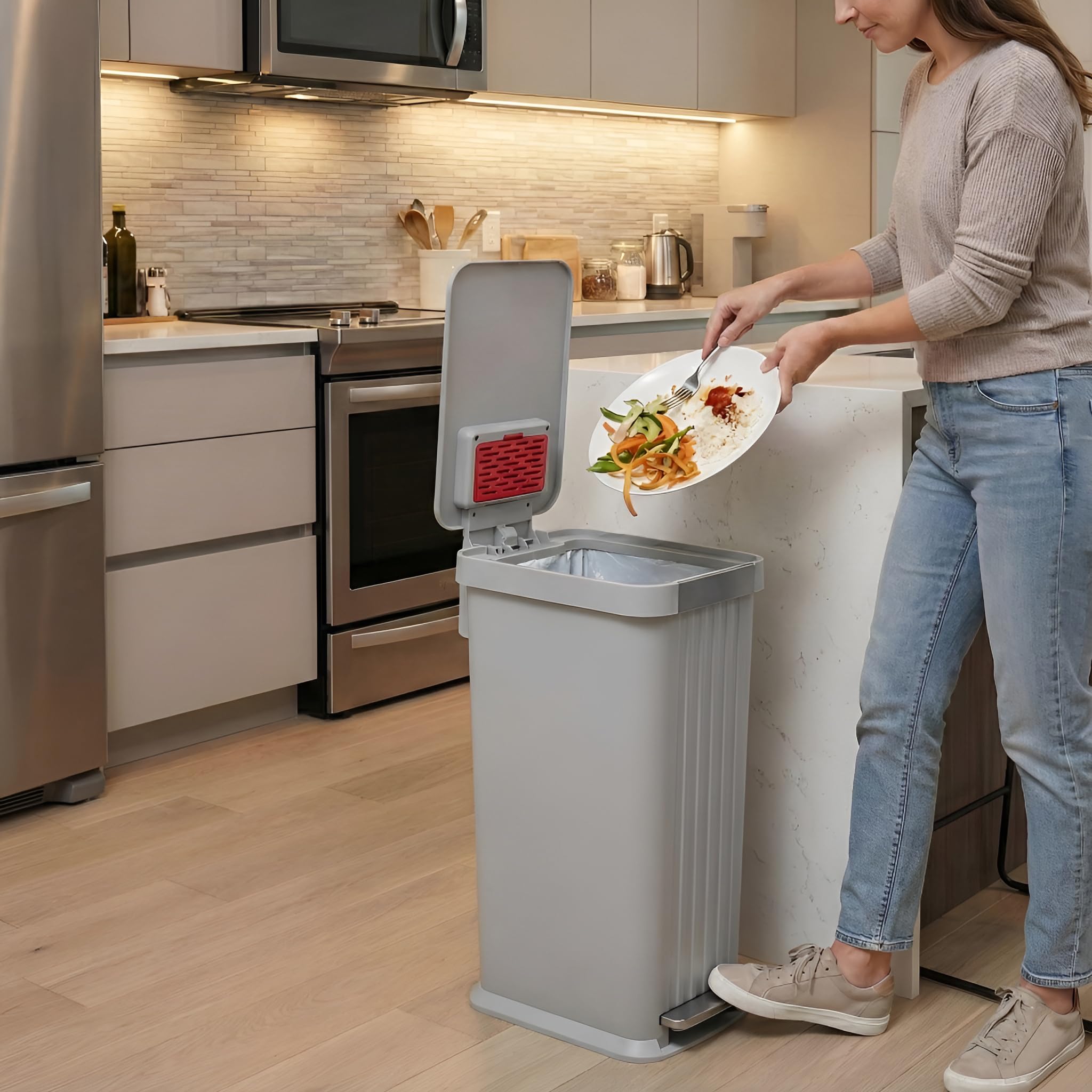 itouchless-softstep-50l-13-2-gal-slim-step-pedal-trash-can-with-odor-filter-ston image 2