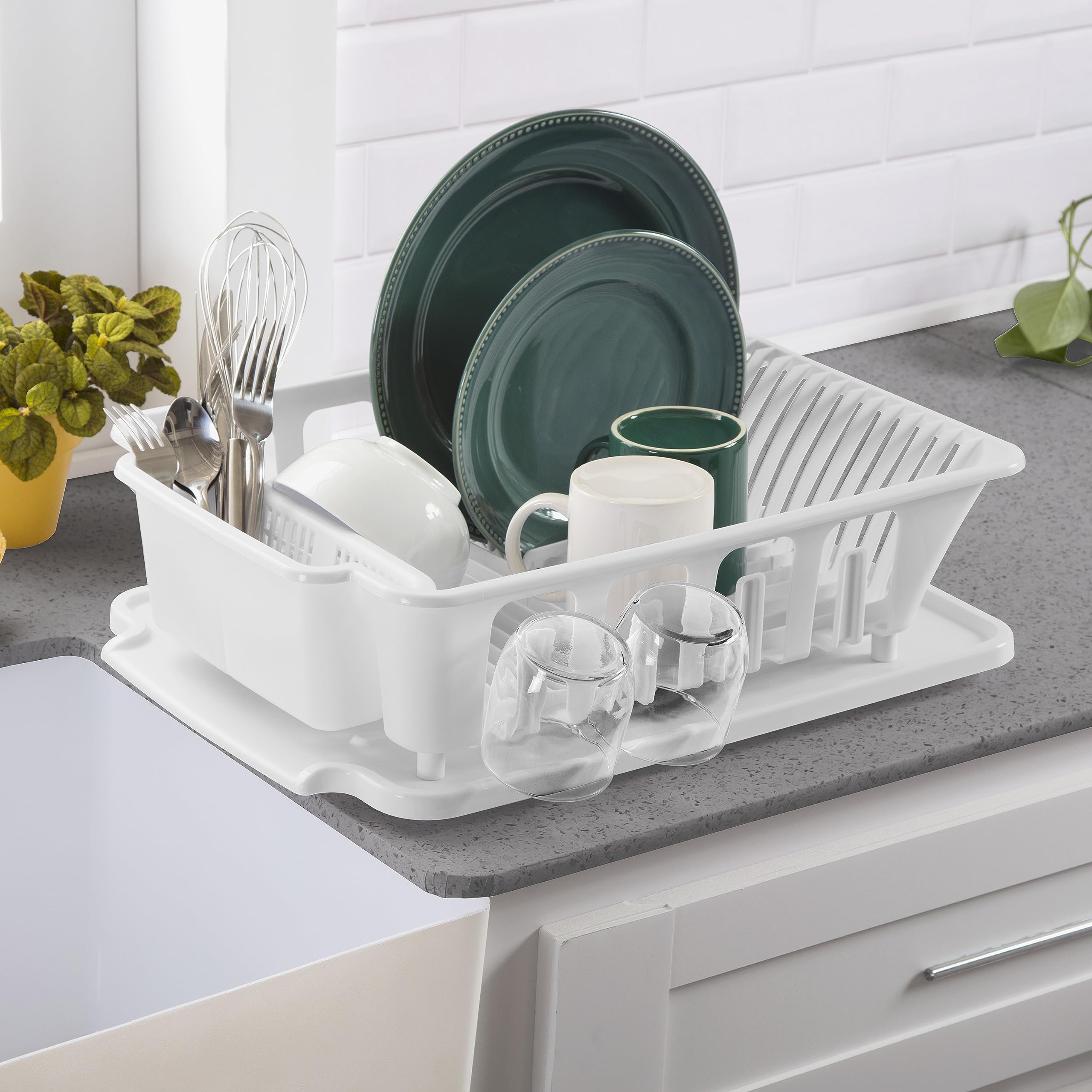 sterilite-large-2-piece-sink-set-with-drainboard-for-drying-dishes-white-6-pack image 7