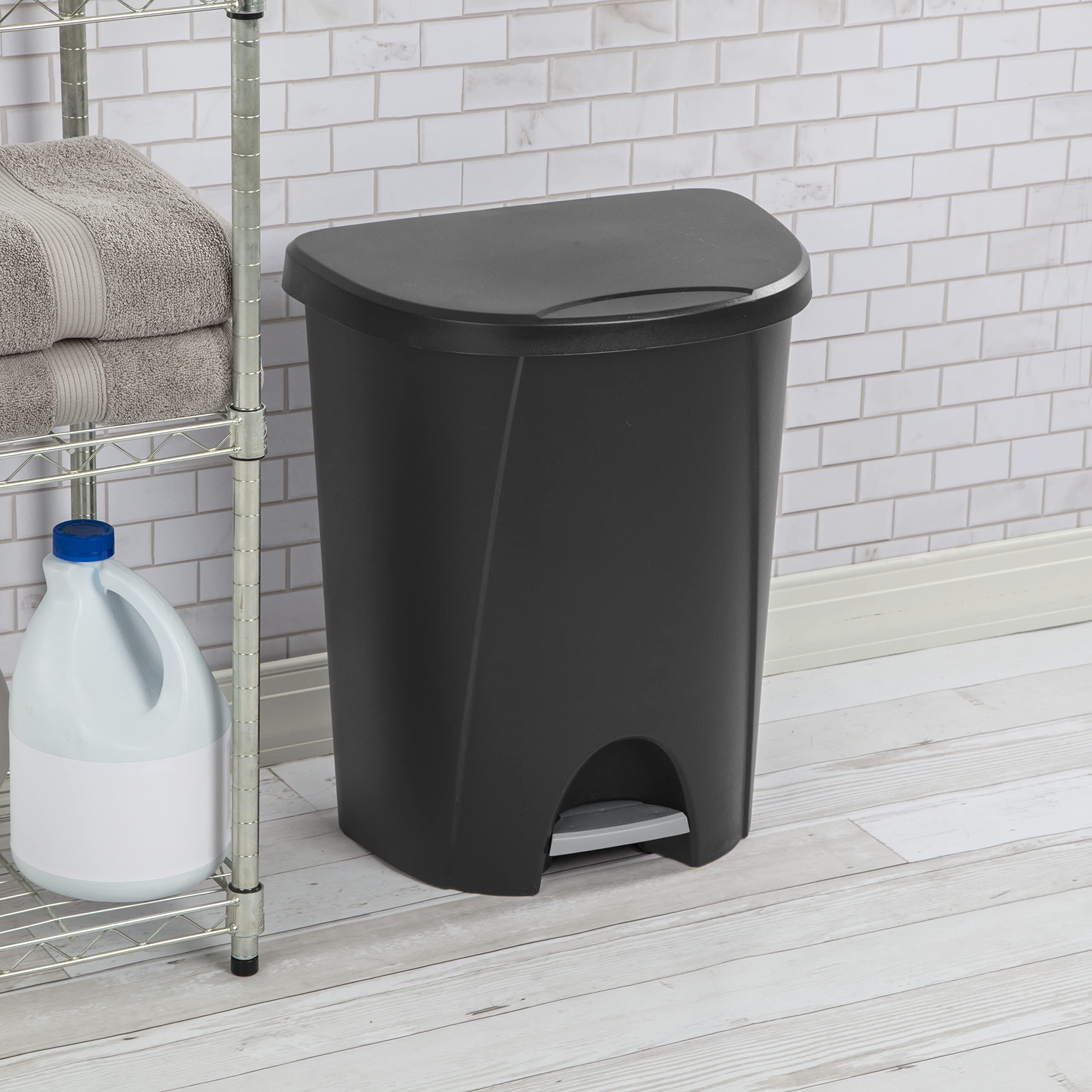 sterilite-6-6-gallon-stepon-wastebasket-with-lid-black-4-pack image 4