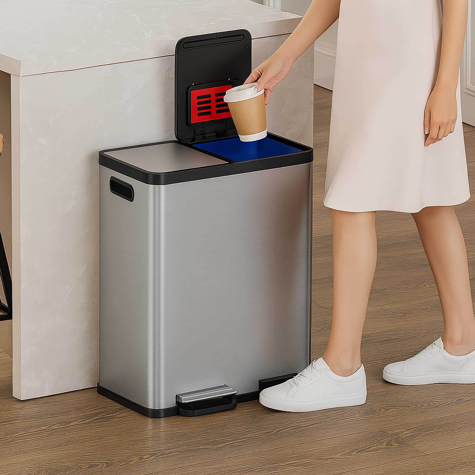 itouchless-60-liter-16-gallon-dual-compartment-step-trash-can-recycling-bin-stai image 2