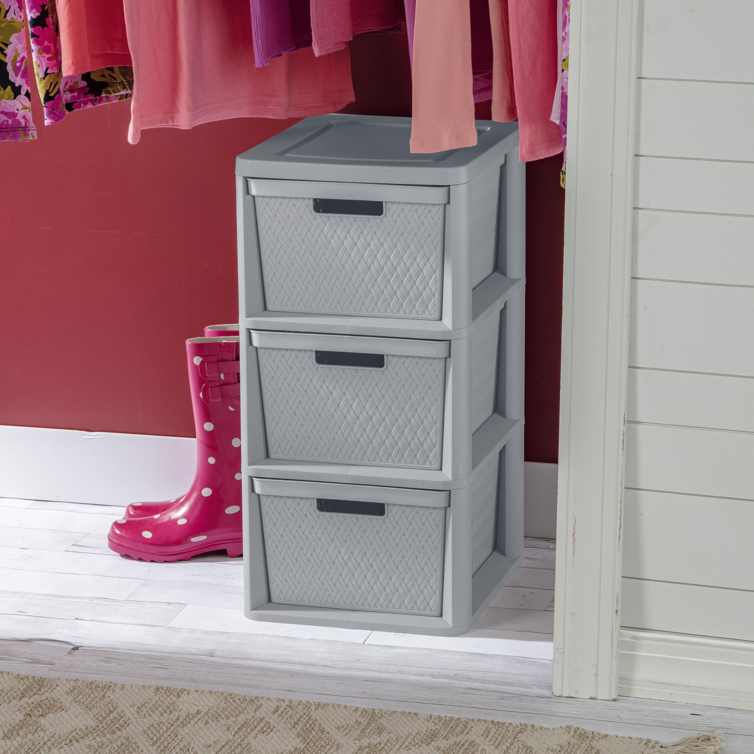 sterilite-3-drawer-cross-weave-storage-tower-gray-portable-drawers-with-handles image 6