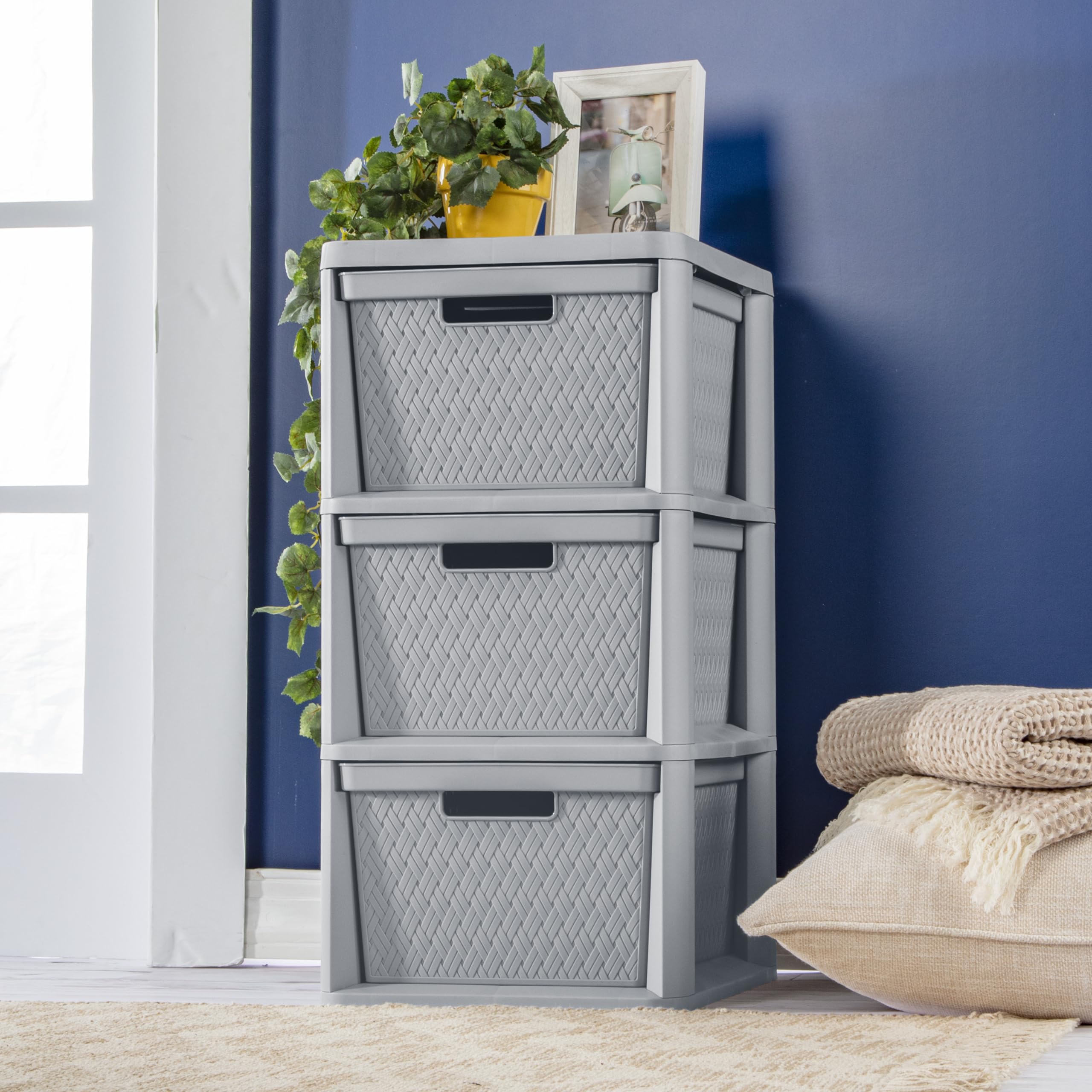 sterilite-3-drawer-cross-weave-storage-tower-gray-portable-drawers-with-handles image 7