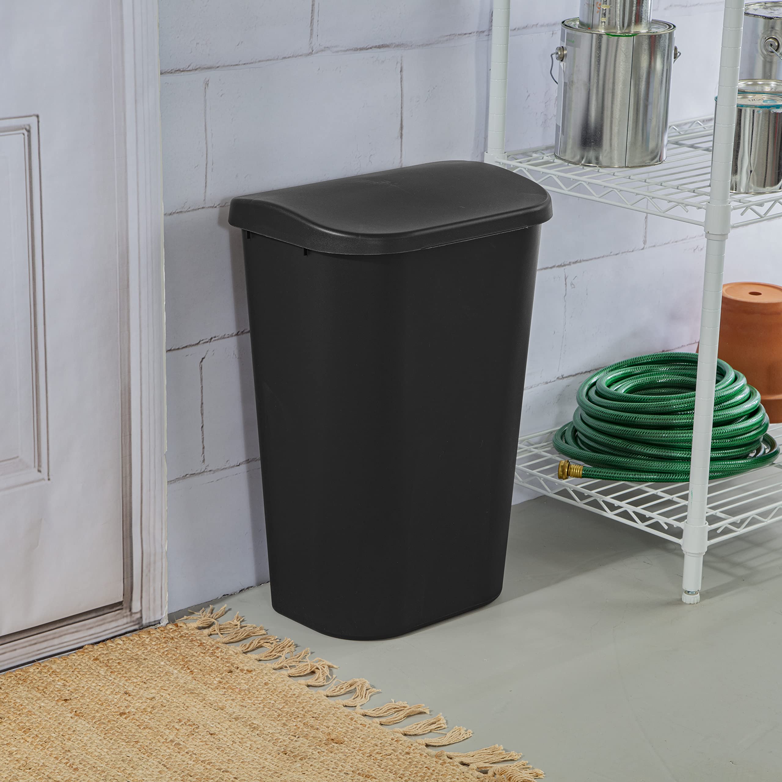 sterilite-11-3-gallon-lift-top-wastebasket-with-lid-large-trash-can-black-6-pack image 3