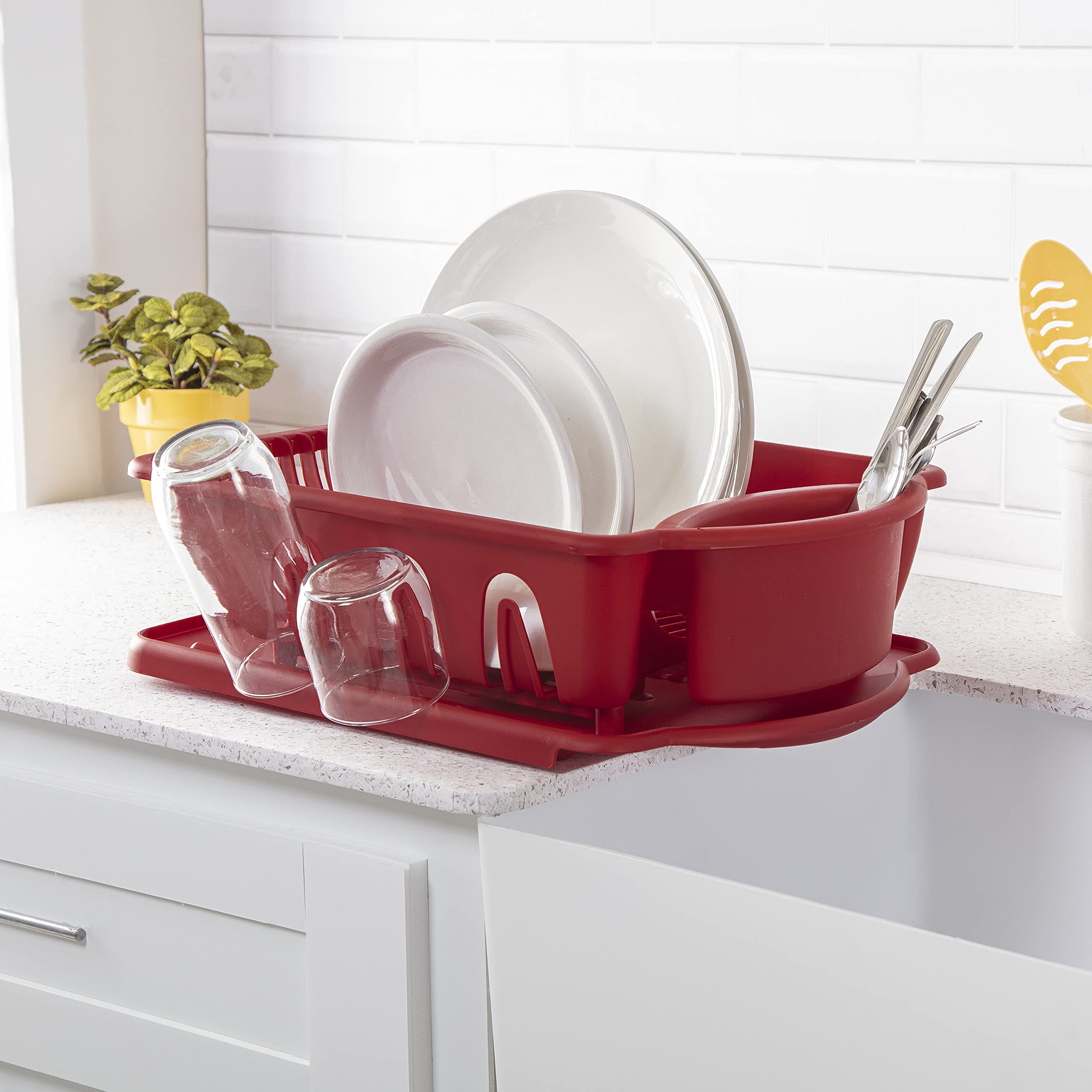 sterilite-2-piece-sink-set-with-drainboard-6-pack-red-dish-drainer-and-drying-bo image 5