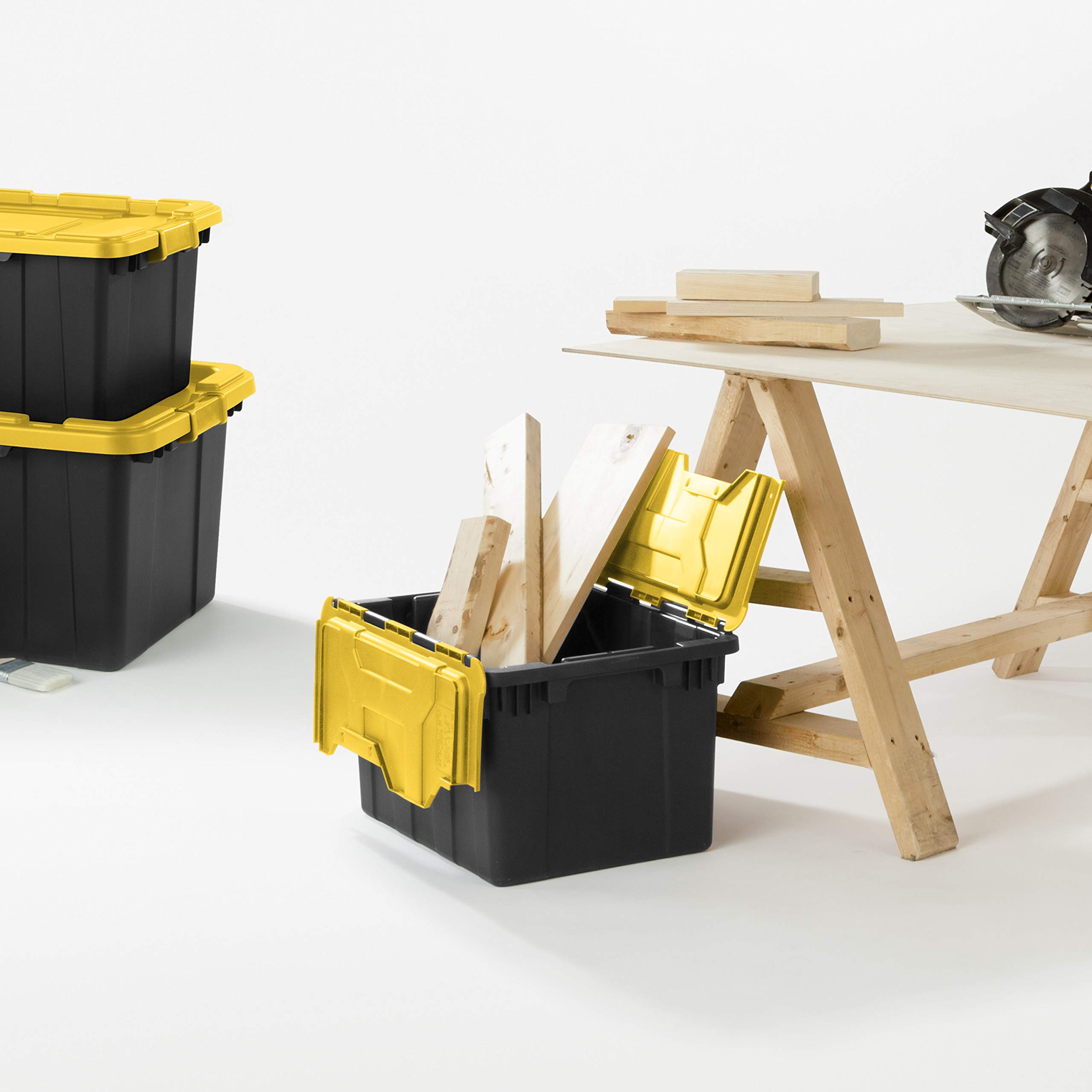 sterilite-14619y06-12-gallon-hinged-industrial-tote-with-yellow-lily-lid-6-pack image 6