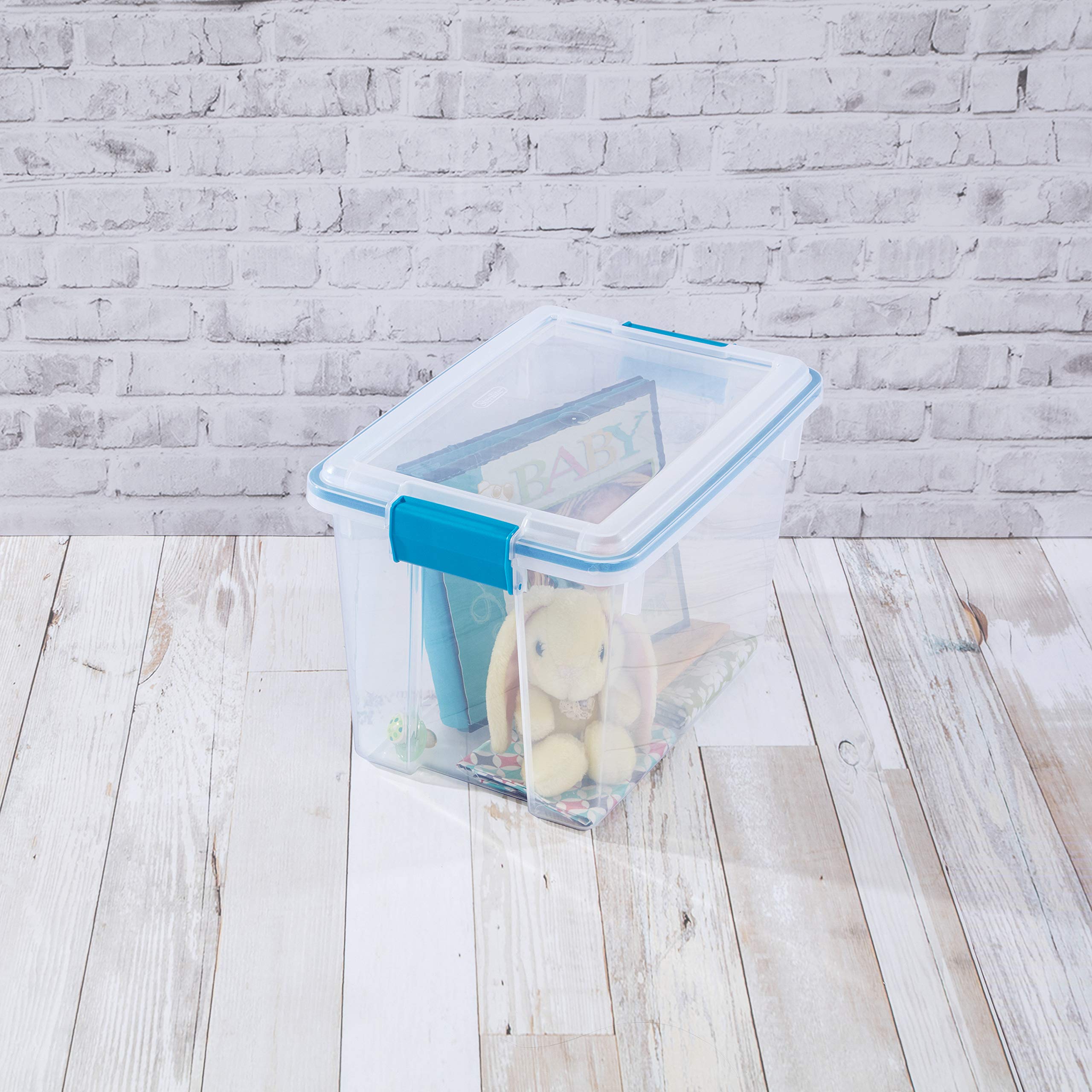 sterilite-20-qt-gasket-box-stackable-storage-bin-with-latching-lid-tight-seal-cl image 3