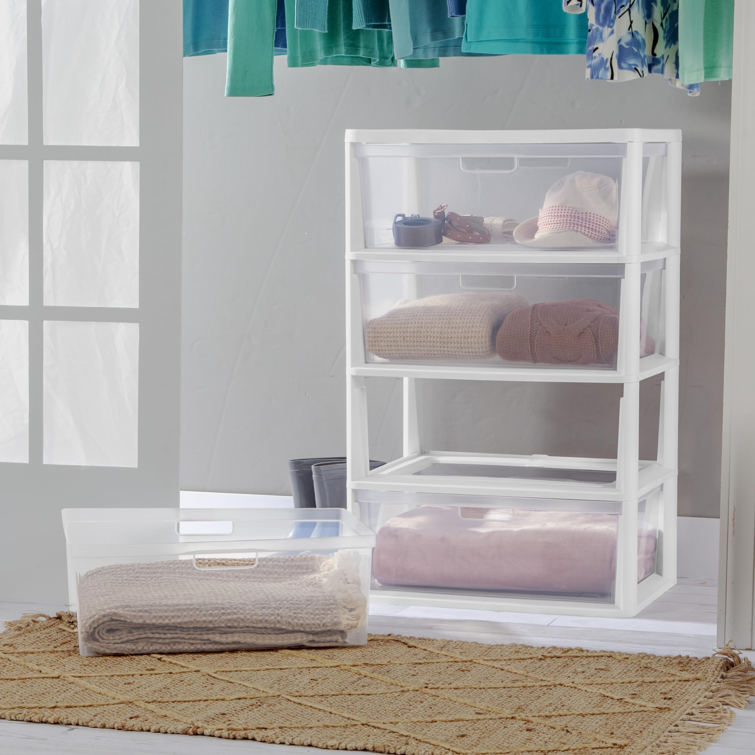 sterilite-wide-4-drawer-storage-tower-plastic-bin-drawers-with-handles-white-wit image 2
