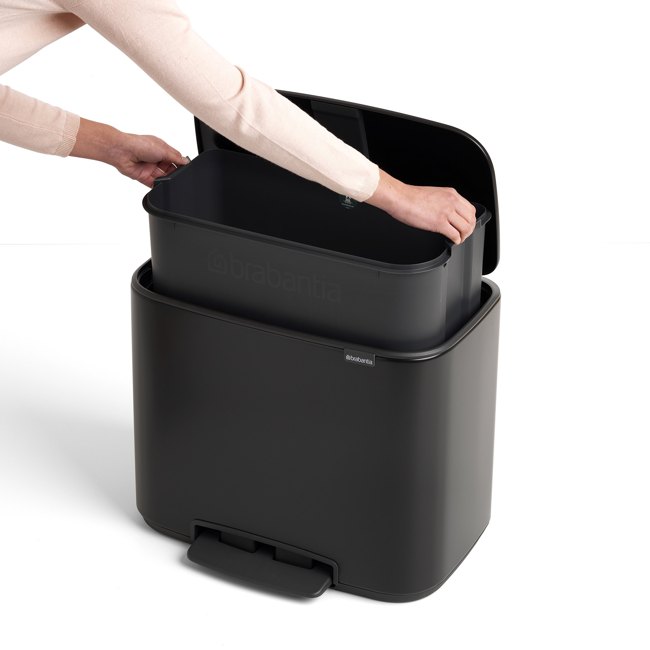brabantia-bo-step-on-kitchen-trash-can-with-single-compartment-matt-black-9-5-ga image 6