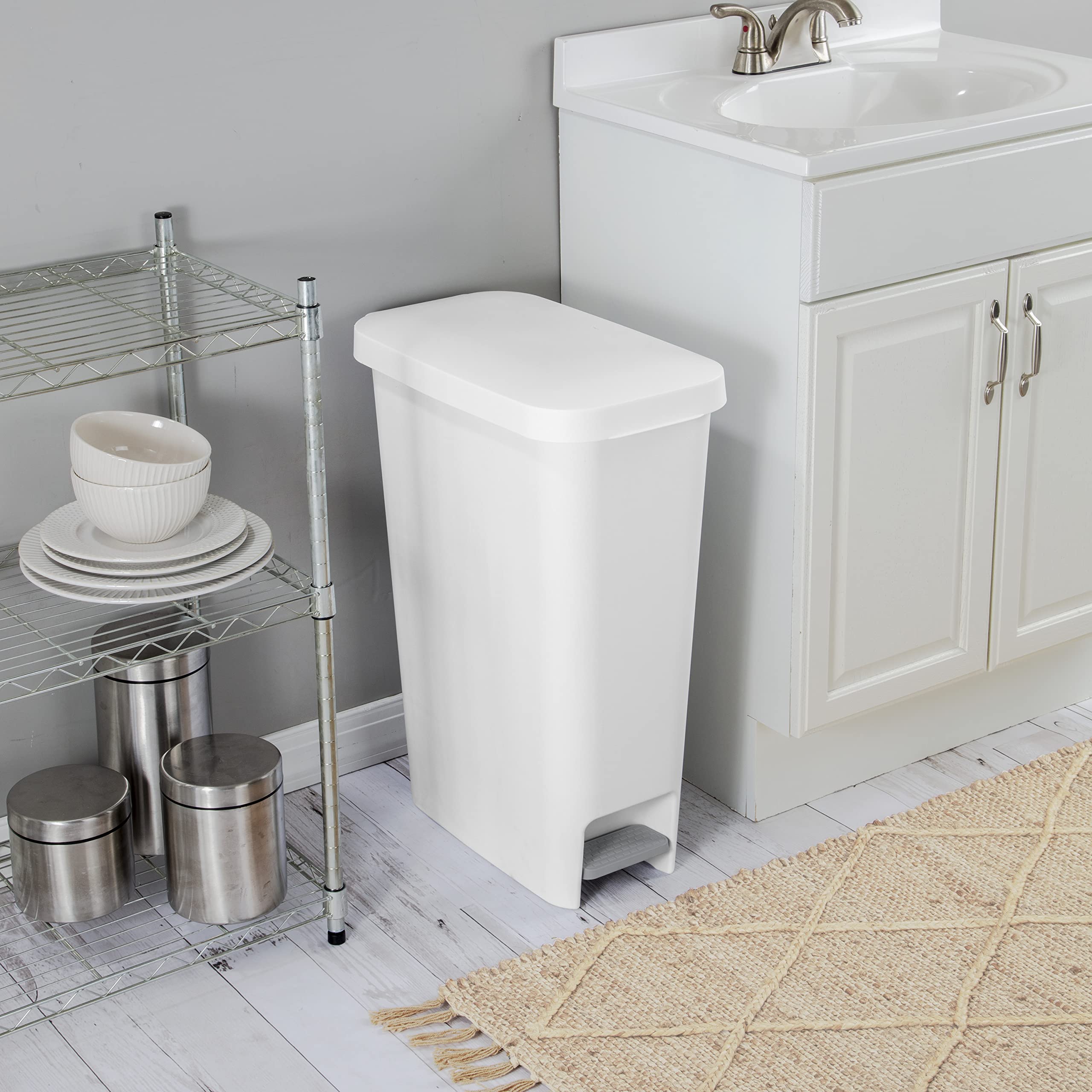 sterilite-11-gallon-slim-step-on-wastebasket-with-lid-hands-free-space-saving-tr image 3
