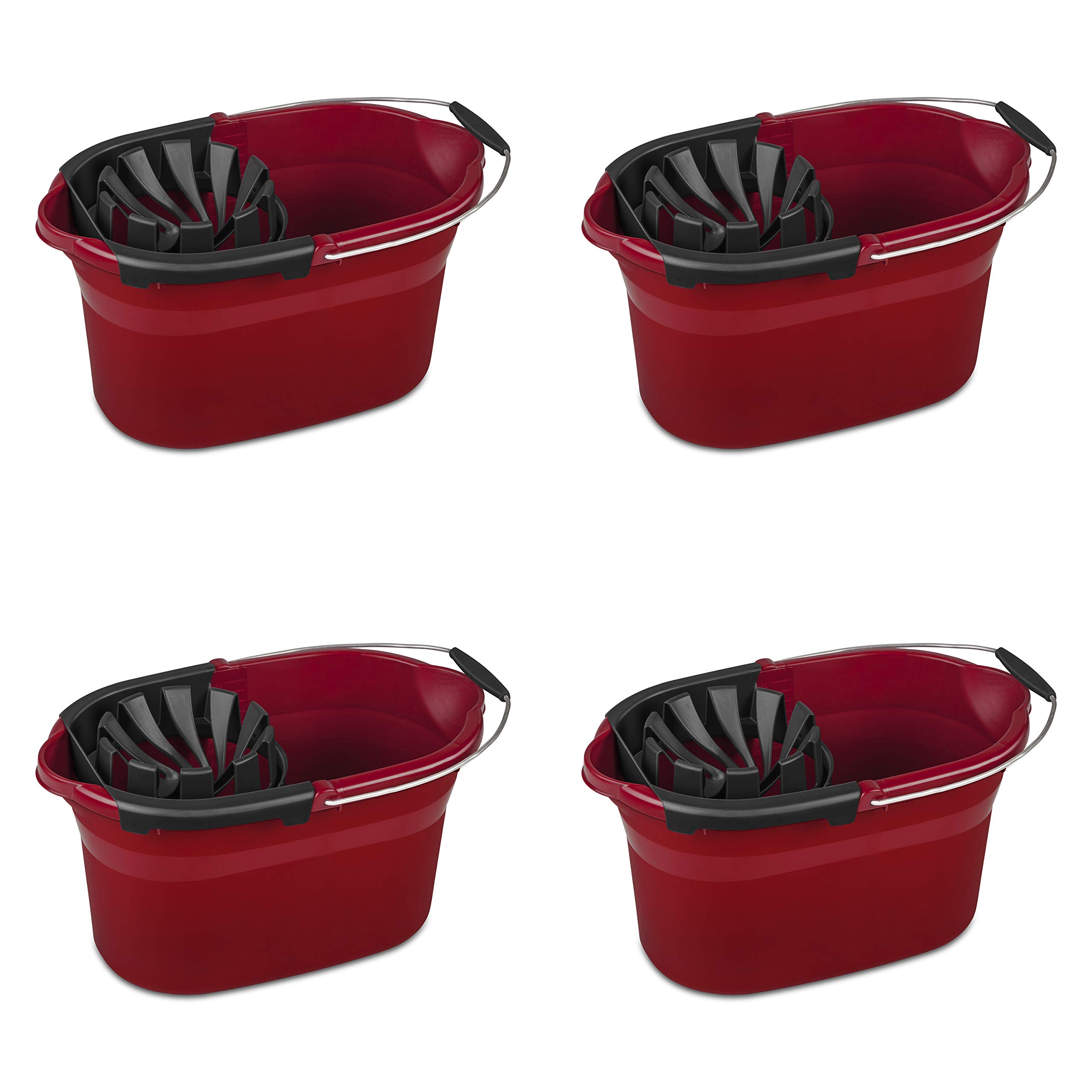 sterilite-17-5-qt-mop-bucket-with-handle-and-wringer-4-pack-red-household-cleani image 1