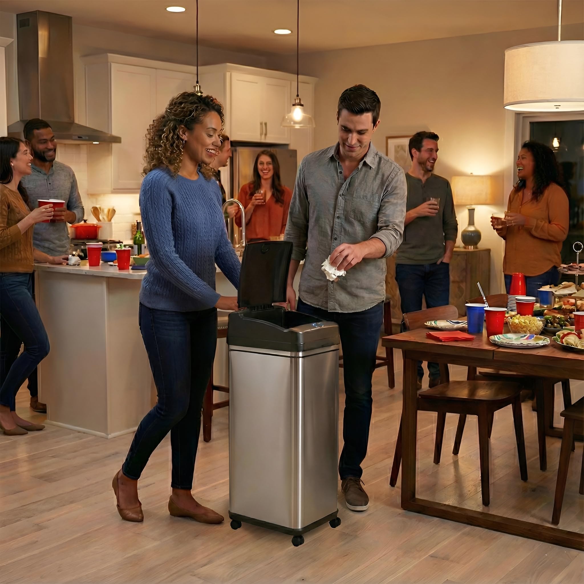 itouchless-glide-13-gallon-automatic-sensor-garbage-can-stainless-steel-with-whe image 2