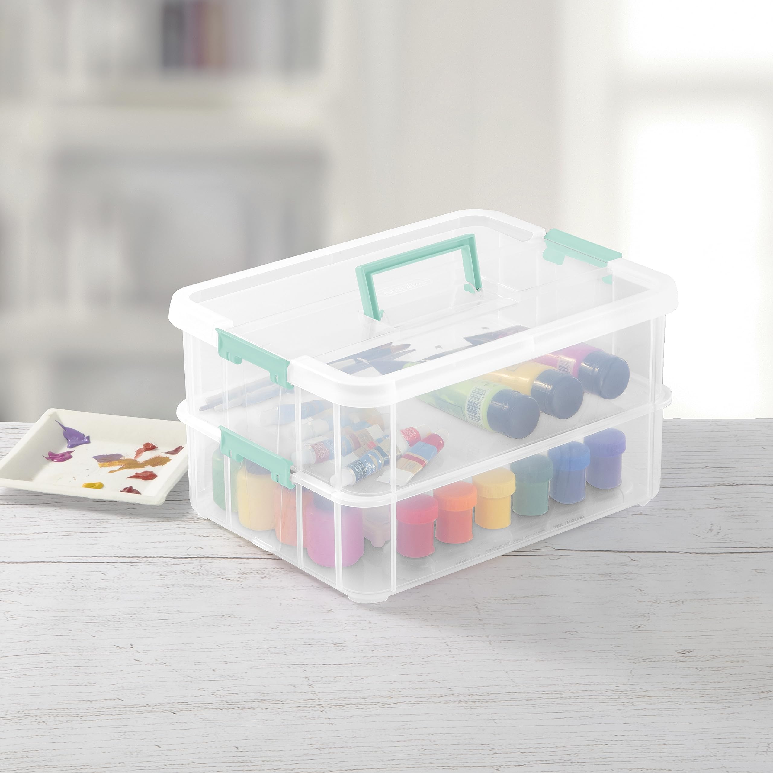 sterilite-stack-carry-2-layer-handle-box-4-pack-clear-stackable-storage-bins-wit image 3