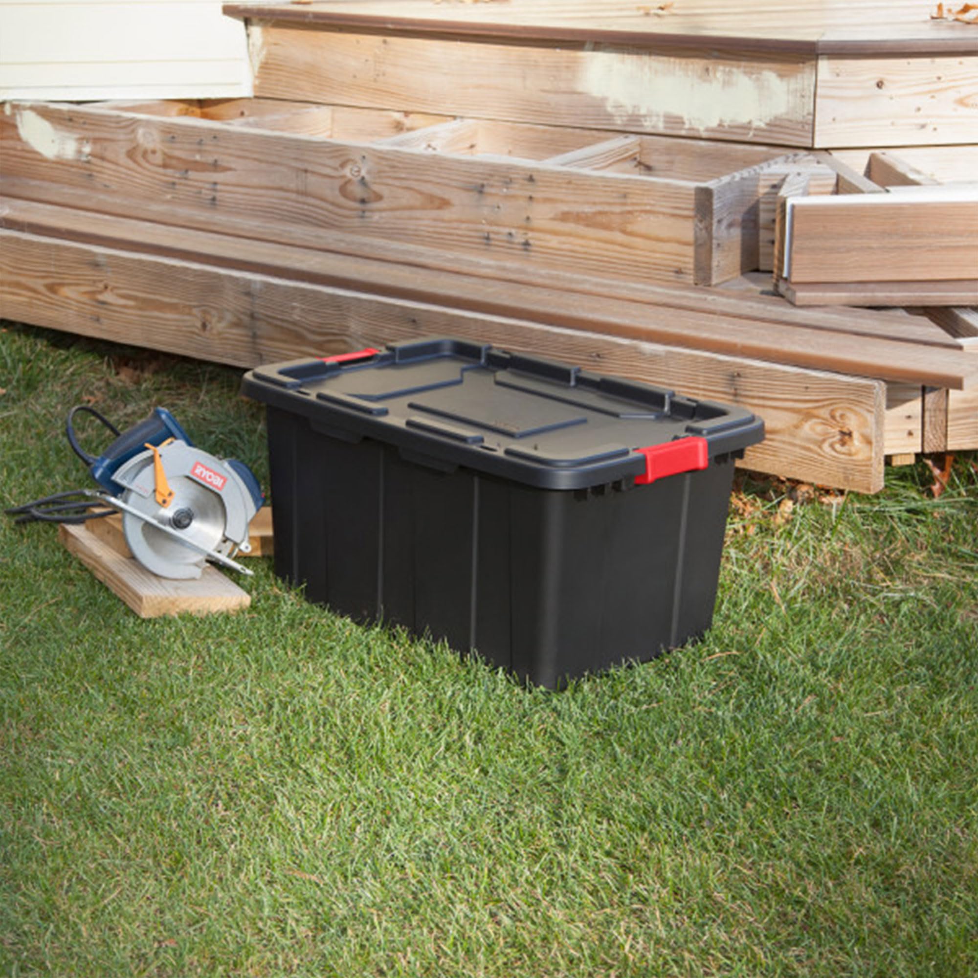 sterilite-4-pack-industrial-tote-27-gallon-plastic-storage-bins-with-lids-black- image 4