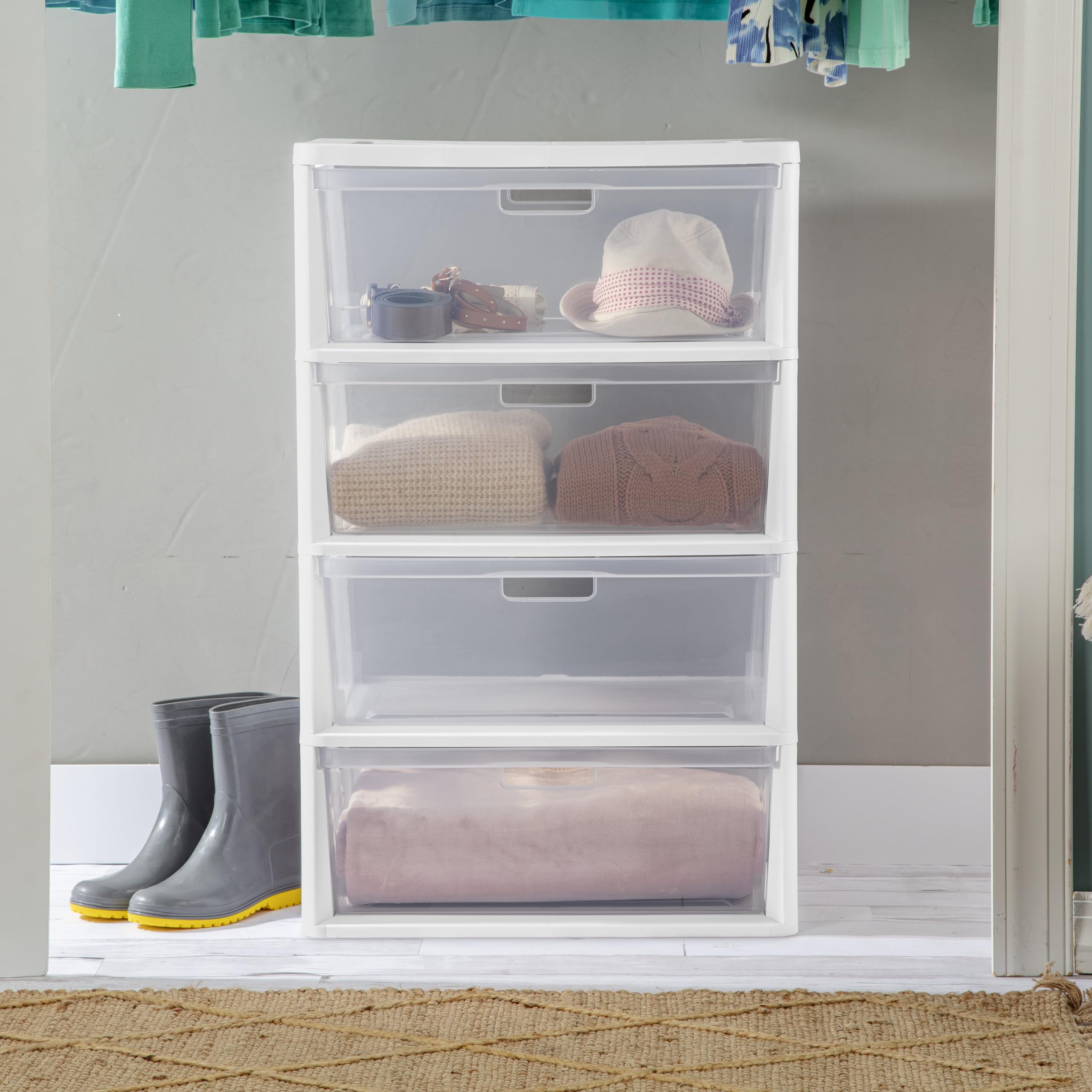 sterilite-wide-4-drawer-storage-tower-plastic-bin-drawers-with-handles-white-wit image 7