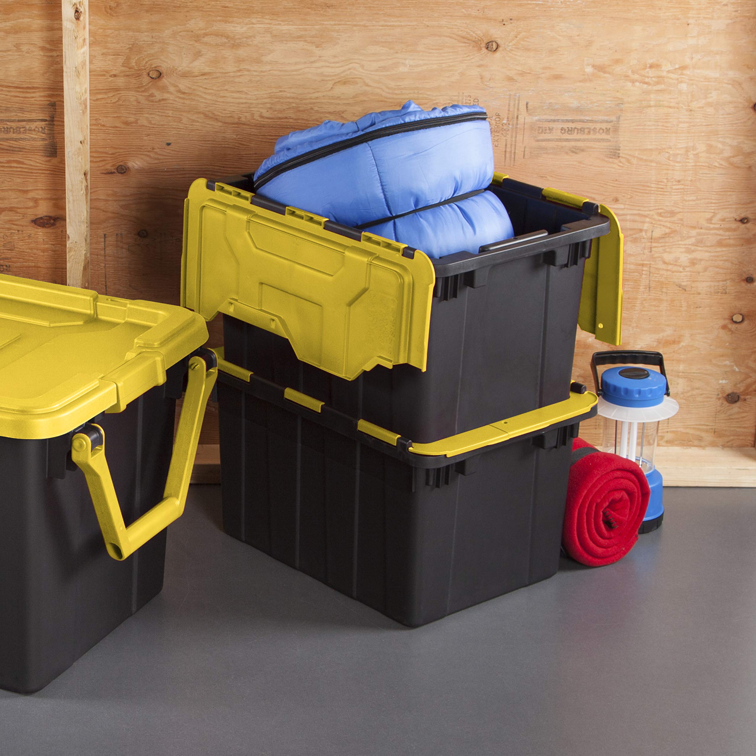 sterilite-14619y06-12-gallon-hinged-industrial-tote-with-yellow-lily-lid-6-pack image 5
