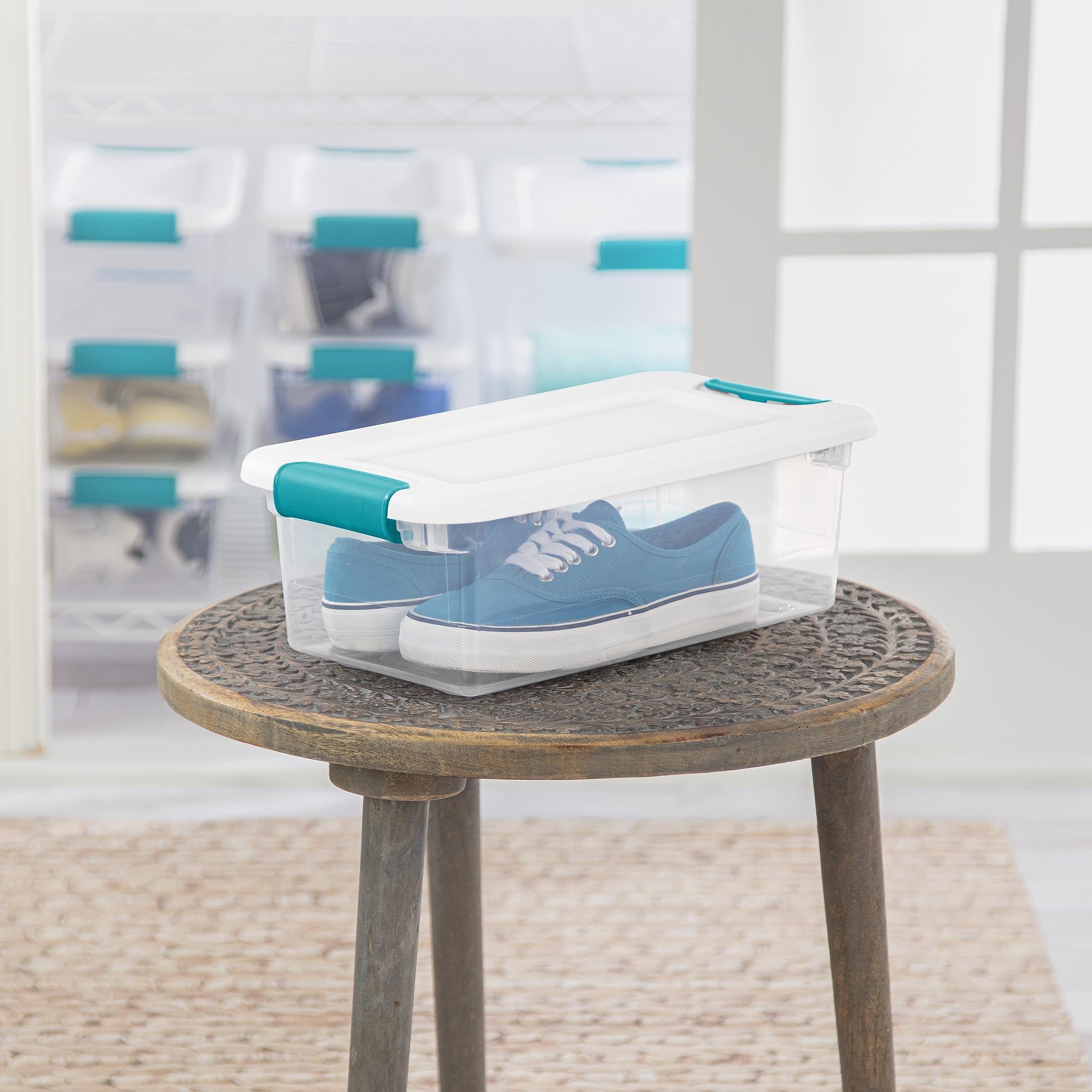 sterilite-12-pack-6-qt-latching-storage-box-clear-with-white-lid-stackable-shoe- image 3