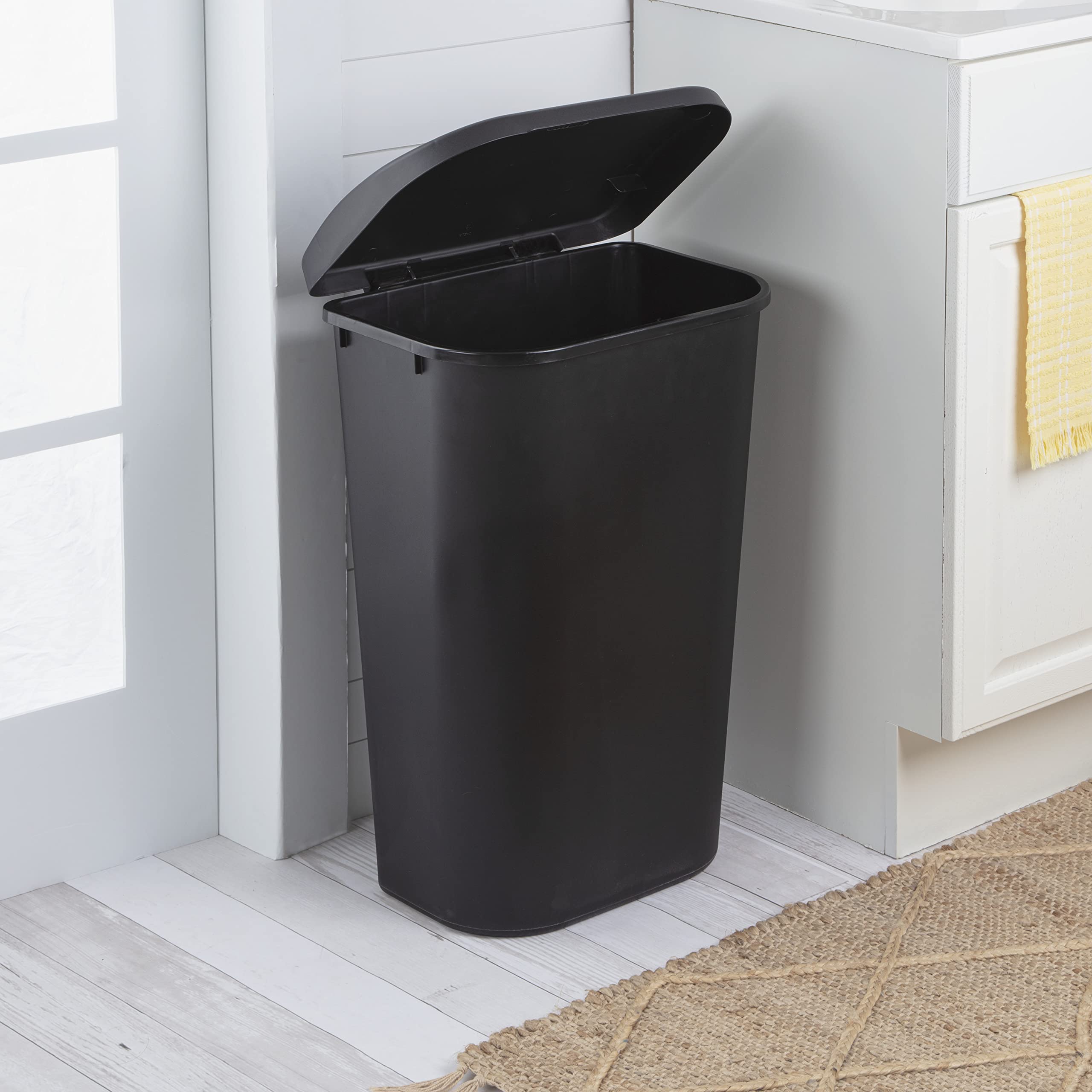 sterilite-11-3-gallon-lift-top-wastebasket-with-lid-large-trash-can-black-6-pack image 4