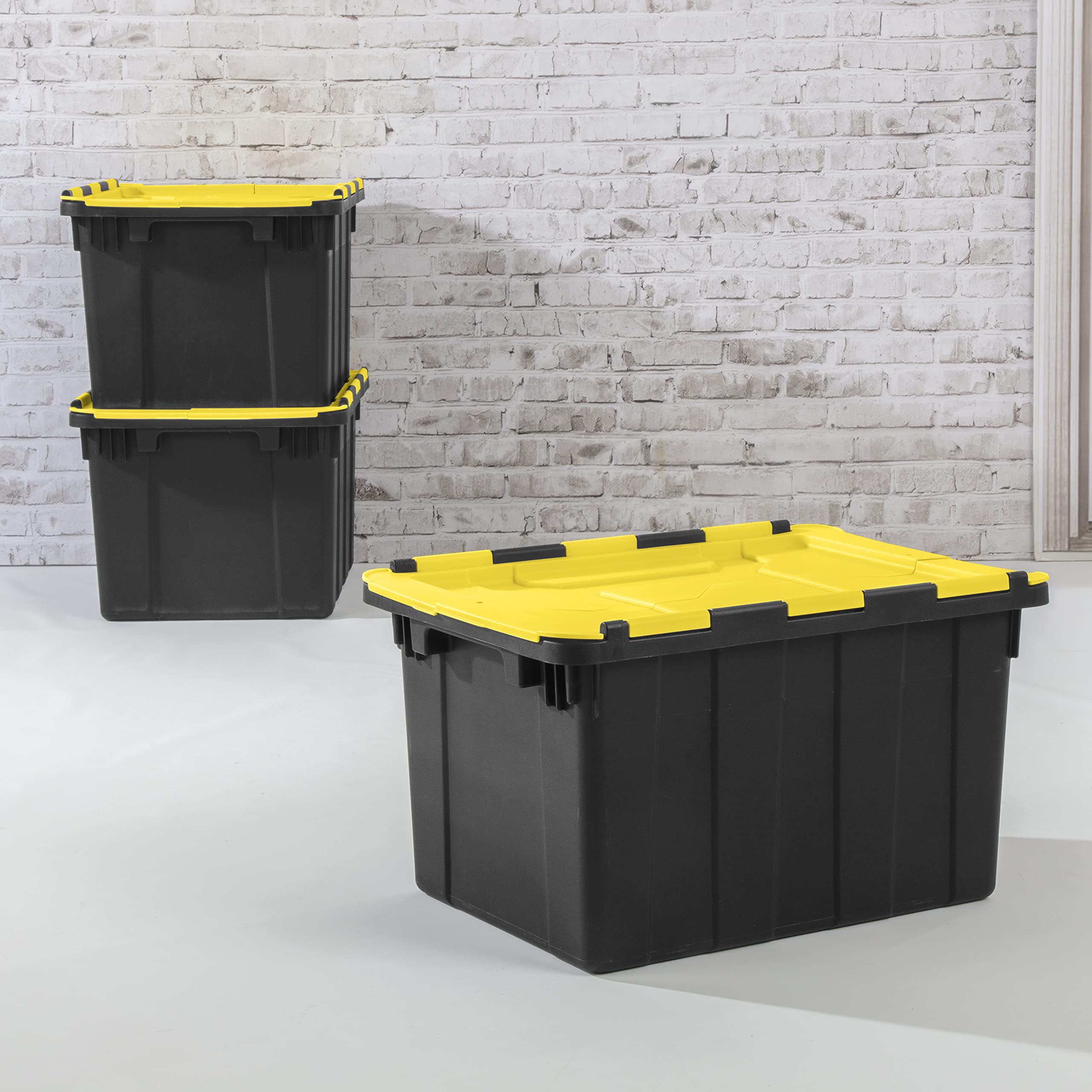 sterilite-14619y06-12-gallon-hinged-industrial-tote-with-yellow-lily-lid-6-pack image 8