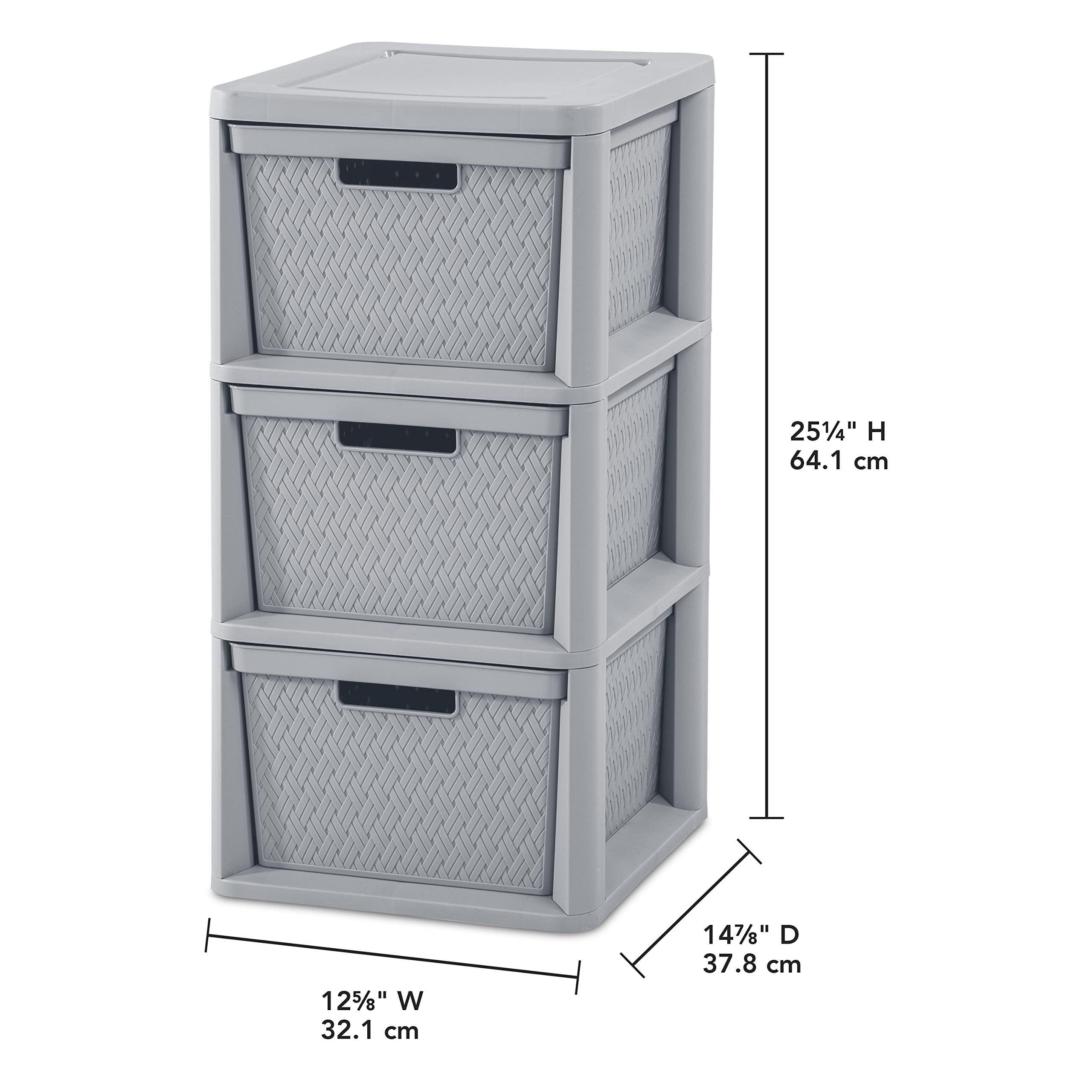 sterilite-3-drawer-cross-weave-storage-tower-gray-portable-drawers-with-handles image 3