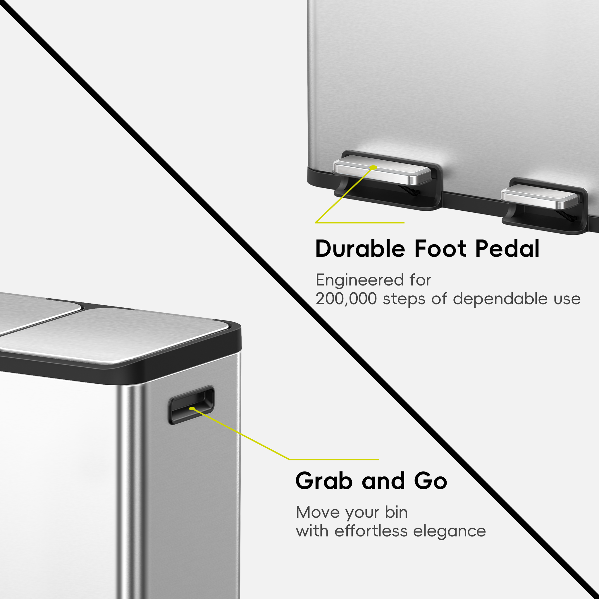 eko-ecocasa-dual-compartment-step-recycling-can-30l-20l-stainless-steel-finish image 8