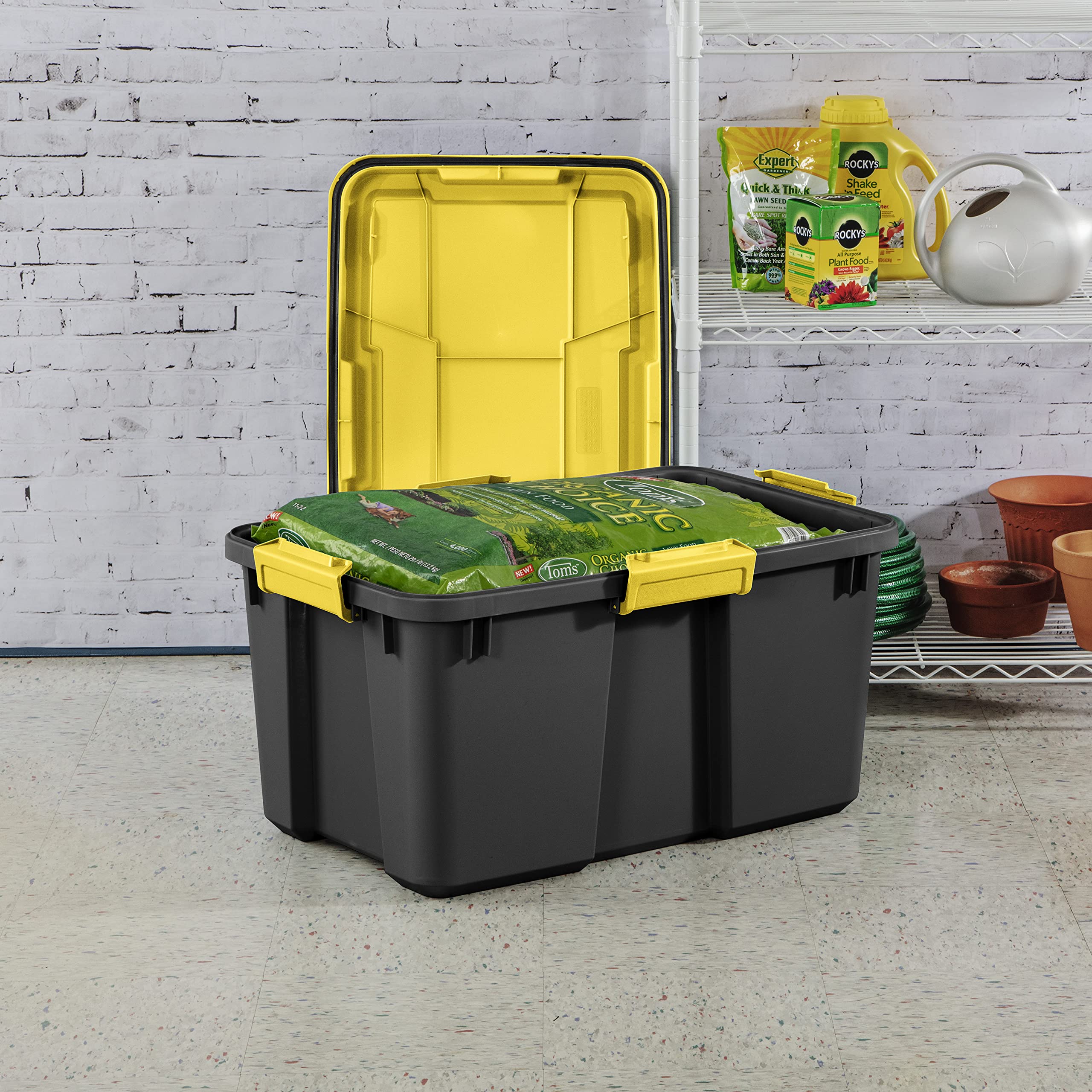 sterilite-30-gallon-gasket-tote-yellow-lily-lid-and-latches-with-black-base-1-pa image 4
