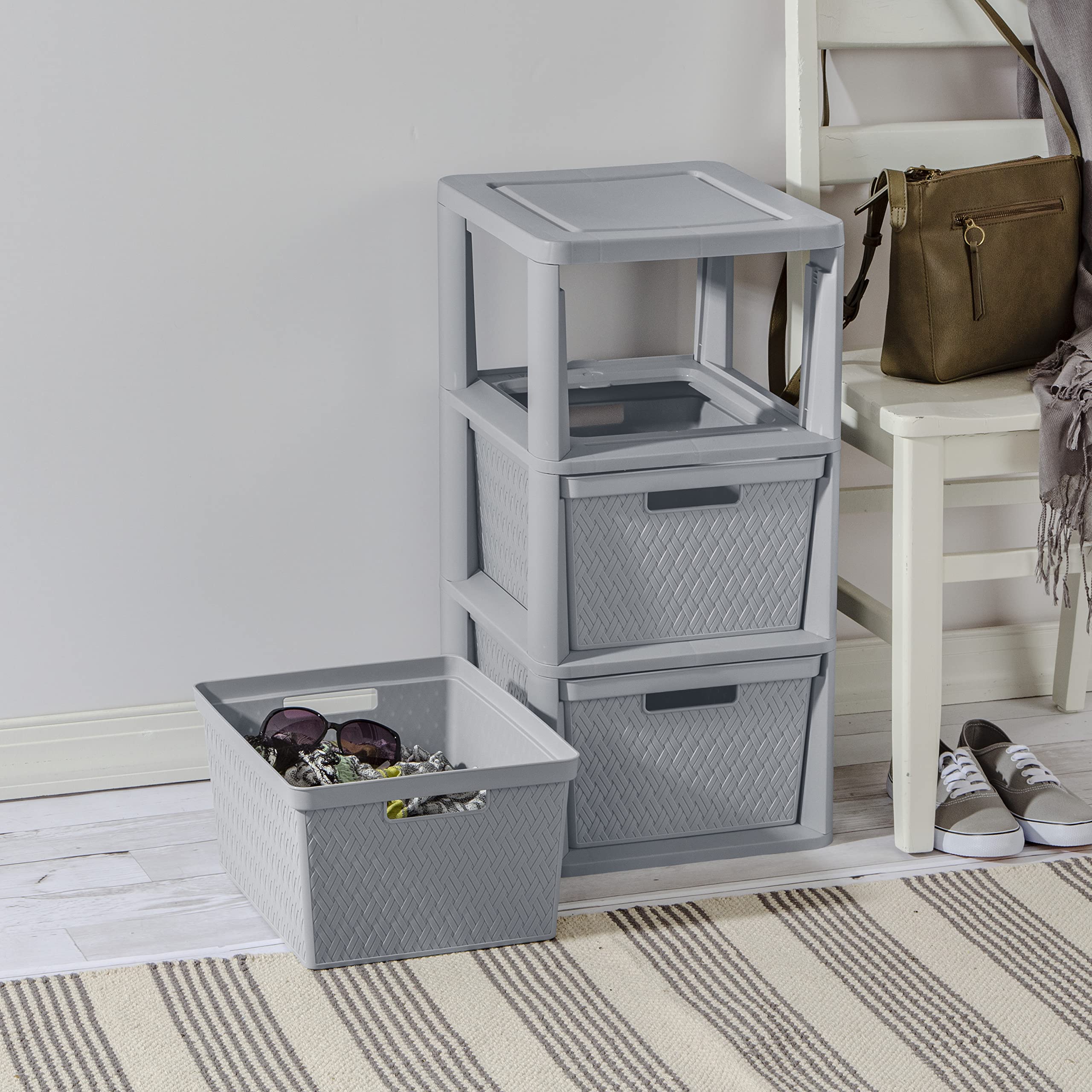 sterilite-3-drawer-cross-weave-storage-tower-gray-portable-drawers-with-handles image 5