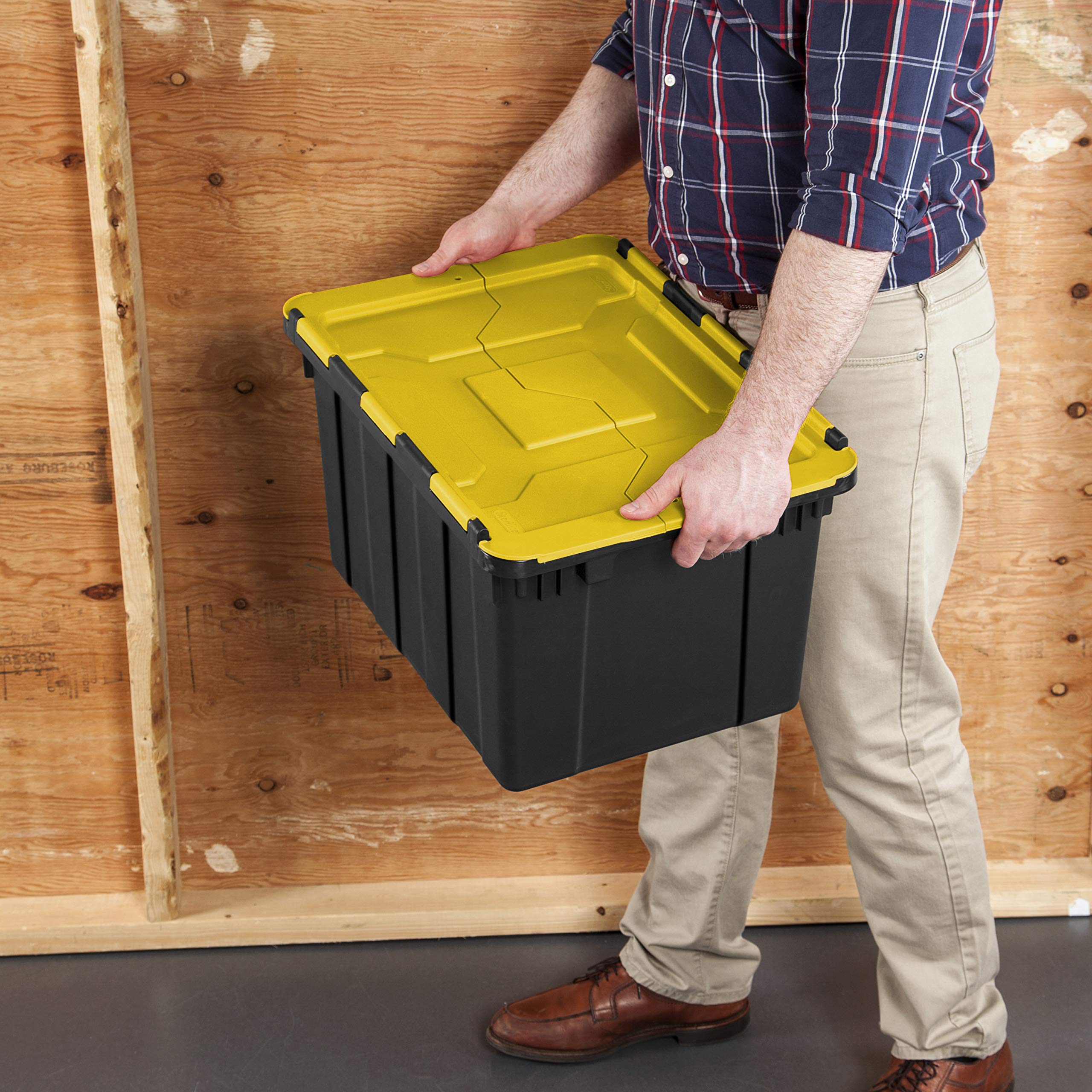 sterilite-14619y06-12-gallon-hinged-industrial-tote-with-yellow-lily-lid-6-pack image 4