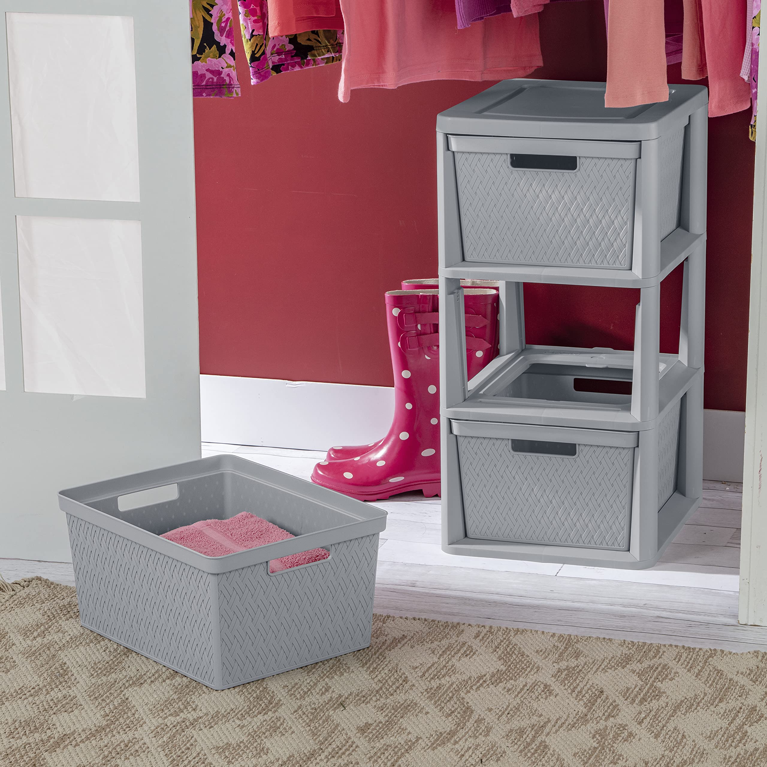 sterilite-3-drawer-cross-weave-storage-tower-gray-portable-drawers-with-handles image 2