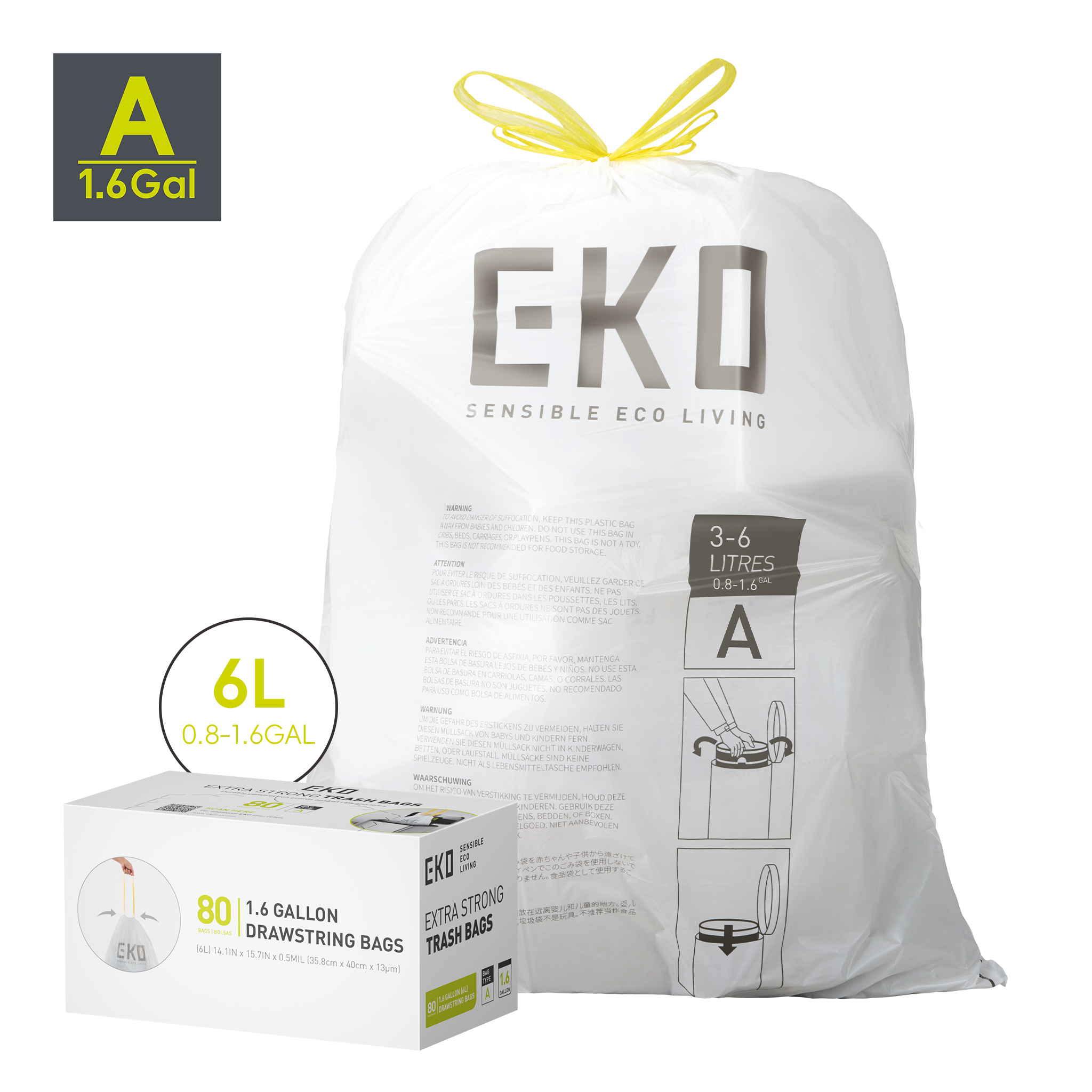eko-code-a-1-6-gallon-easy-dispense-roll-trash-bags-80-count-3-6l image 1
