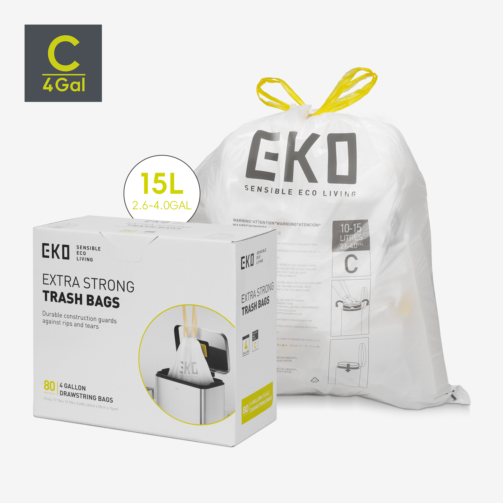 eko-code-c-4-gallon-drawstring-trash-bags-80-count-1-mil-thick-leakproof image 1