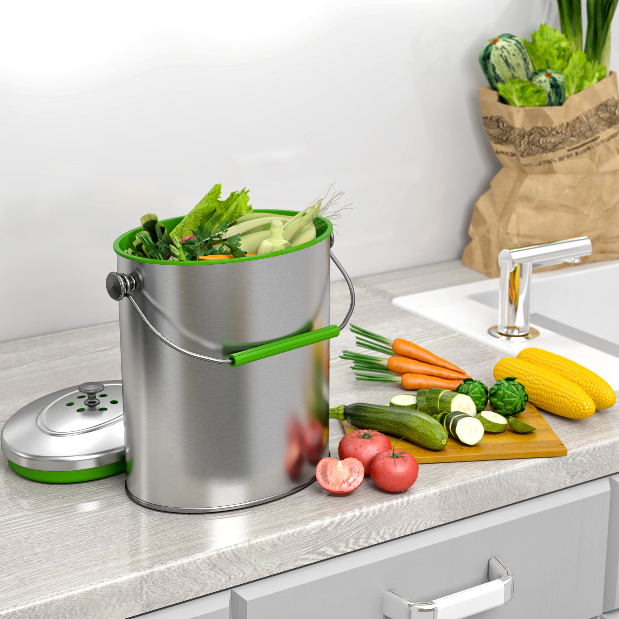 itouchless-6-1-liter-1-6-gallon-titanium-stainless-steel-kitchen-compost-bin-wit image 3